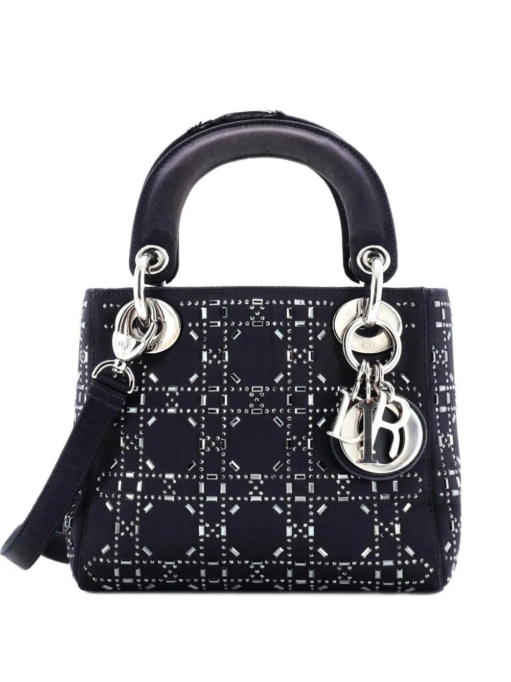 Lady Dior Bag Crystal Embellished Cannage Quilt Satin Mini satchel