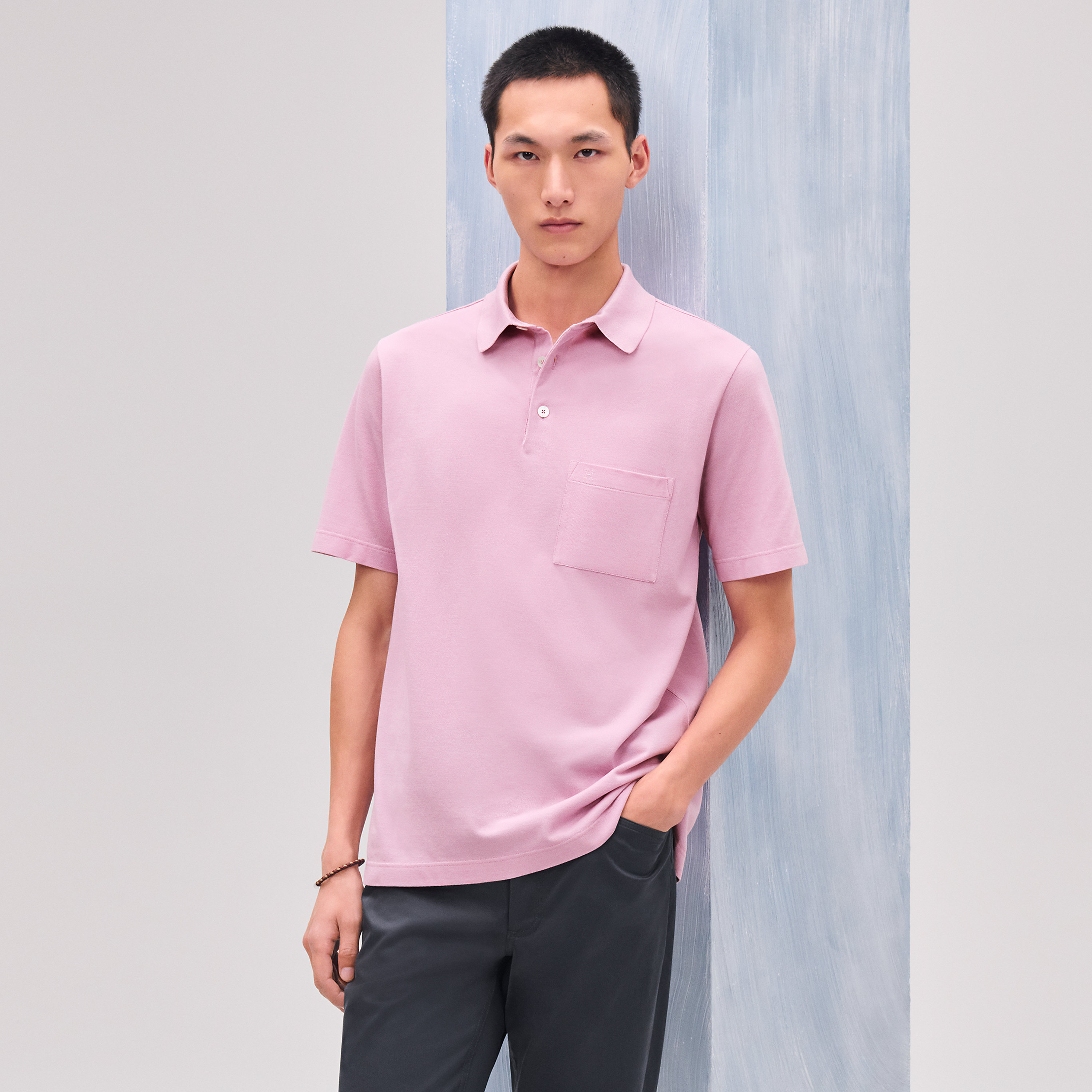 H embroidered buttoned polo shirt