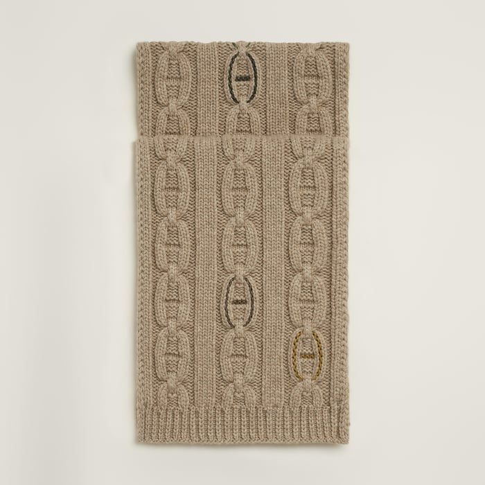 Beige Tri-maillon Details Cuir Muffler