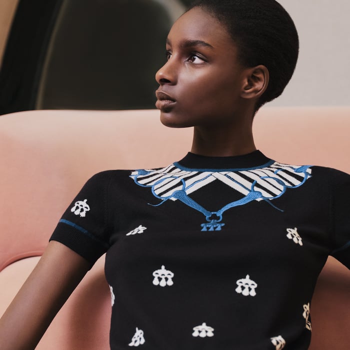 Noir "Mors a Jouets" Embroidered Short-sleeve Sweater