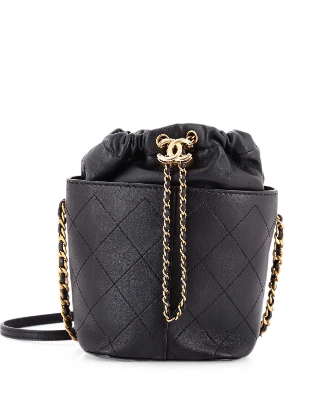 CC Drawstring Crossbody Bag Stitched Calfskin Medium bucket bag