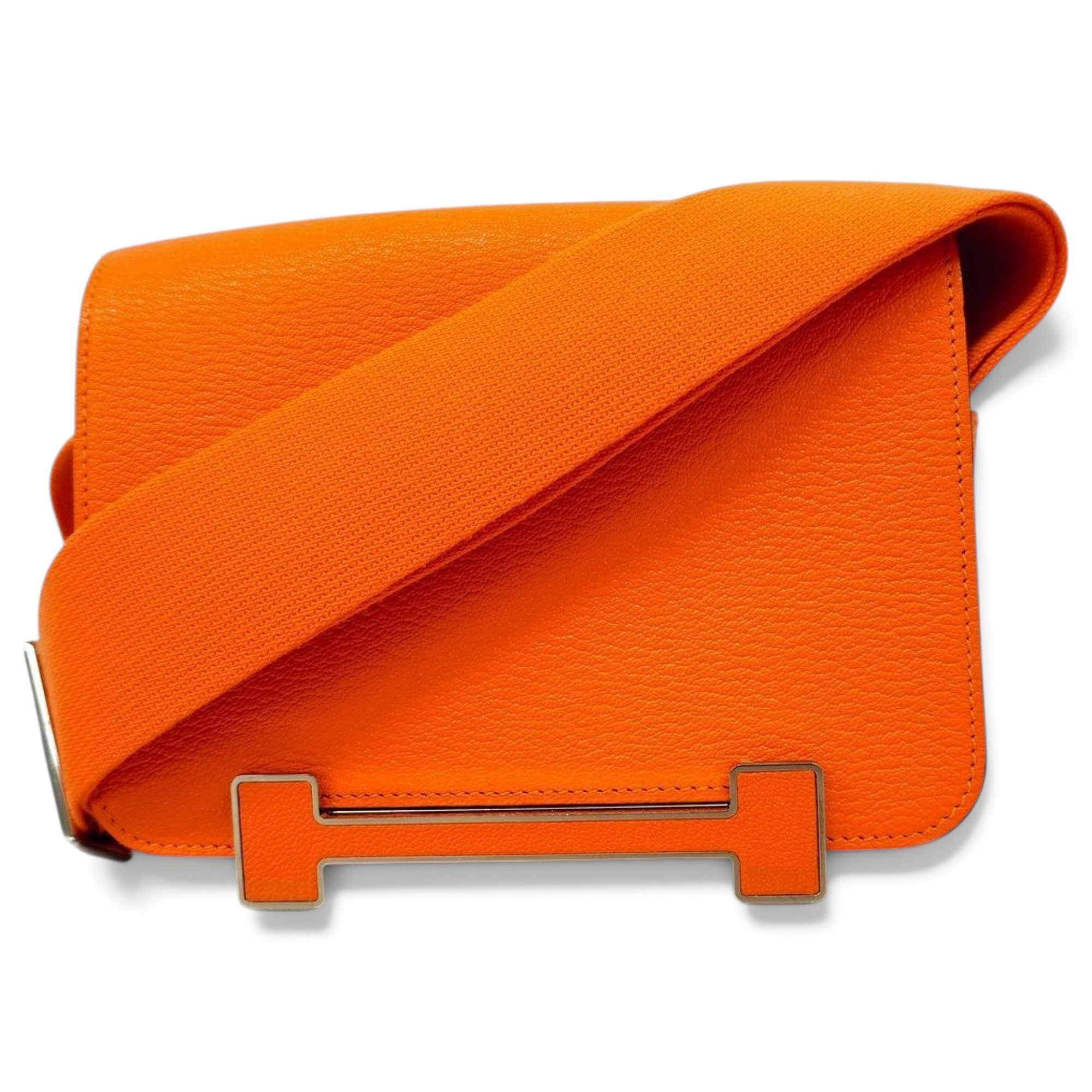 Hermes Geta Handbag Orange Chèvre Mysore Leather