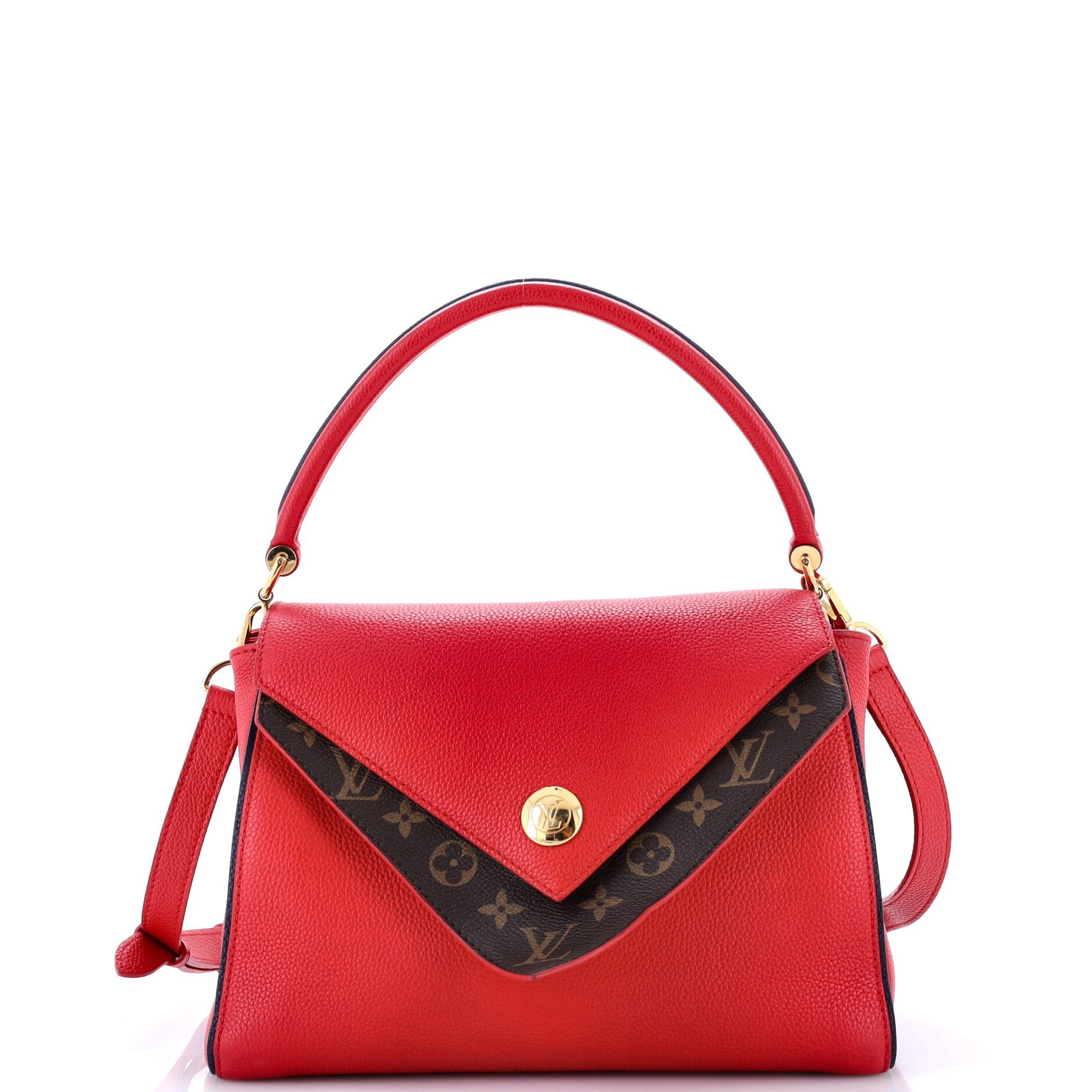 Double V Handbag Calfskin with Monogram Canvas