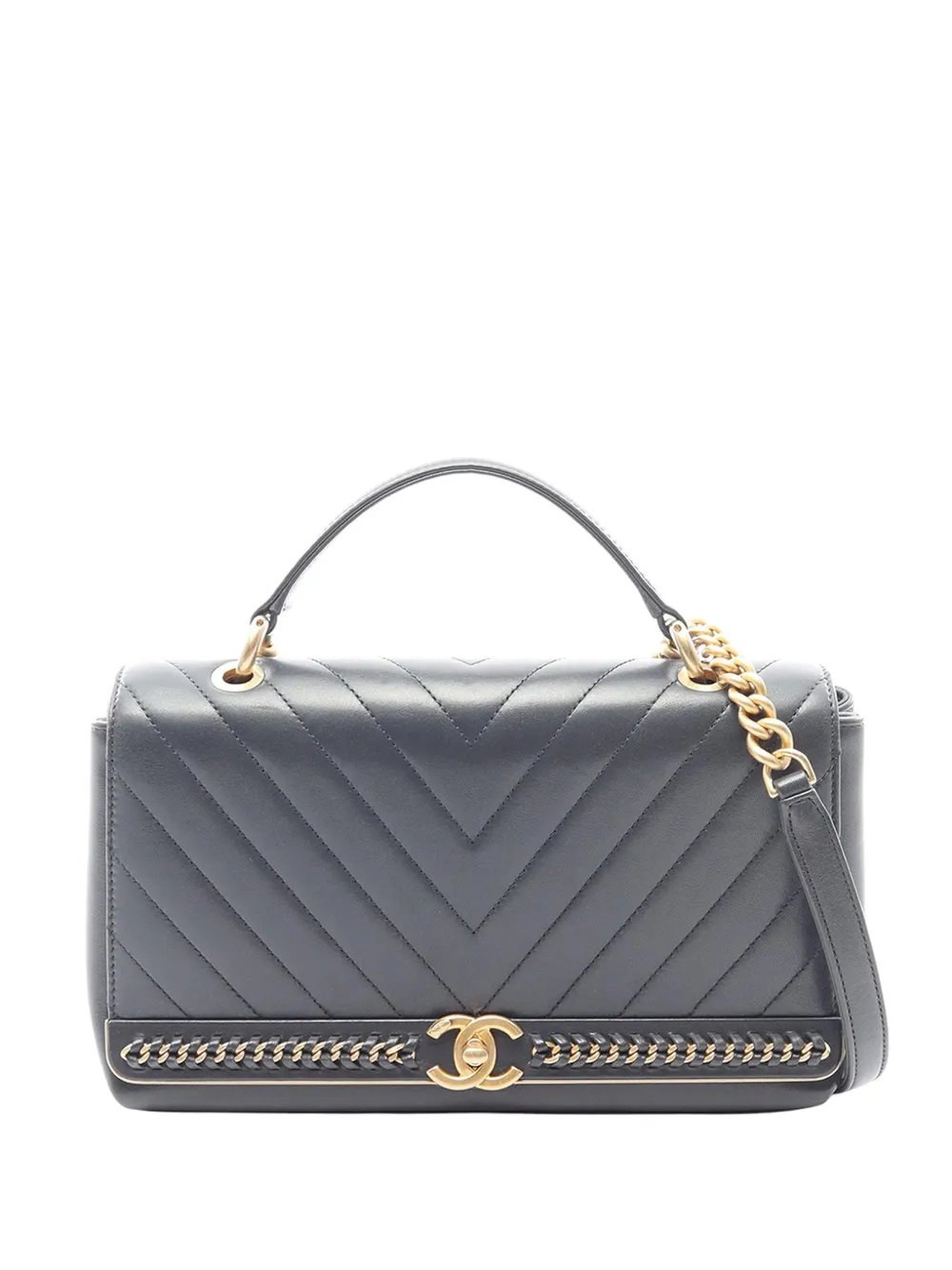 2017-2018 Chevron Sheepskin Stitched Chain Top Handle Flap satchel