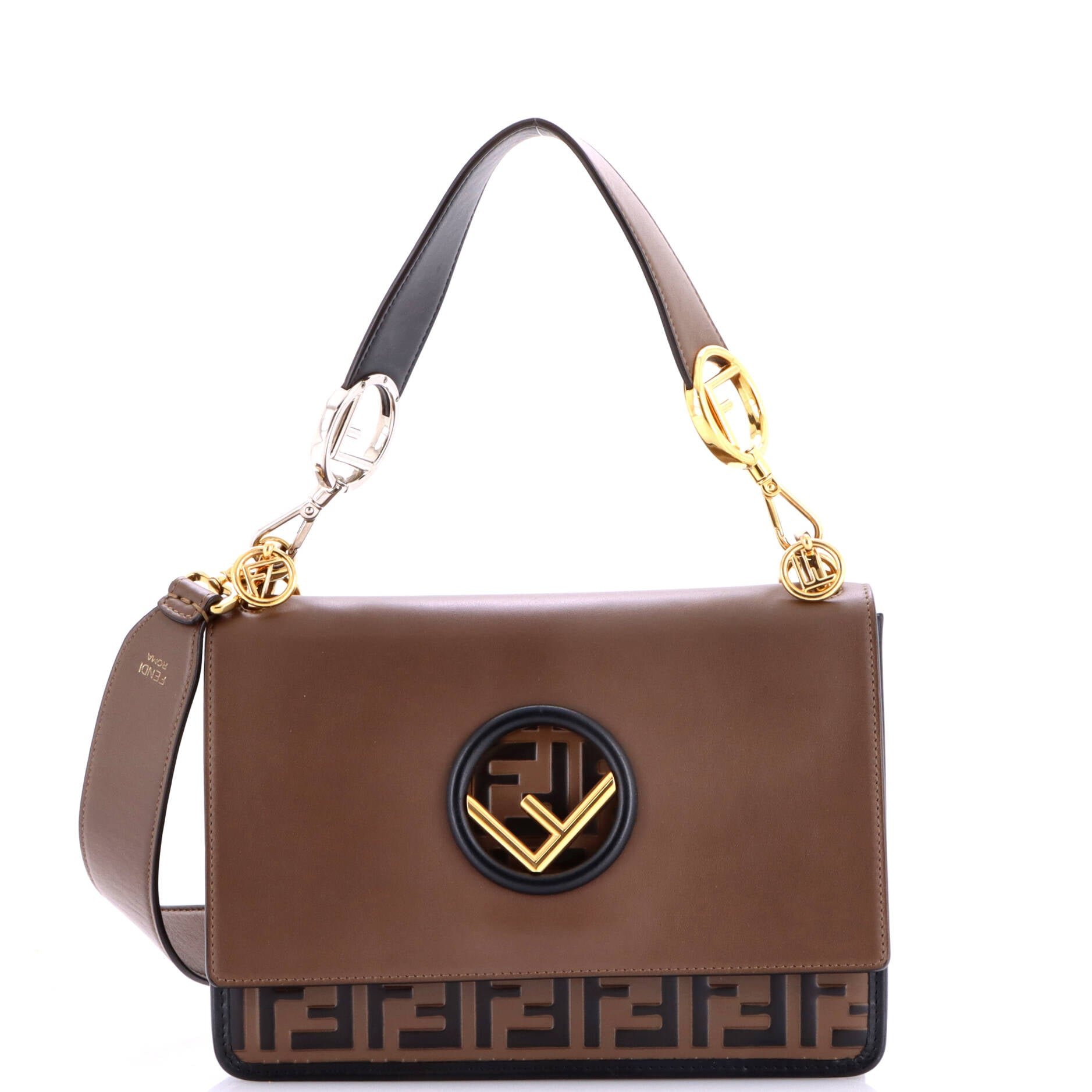 Kan I F Shoulder Bag Leather with Zucca Embossed Detail Medium