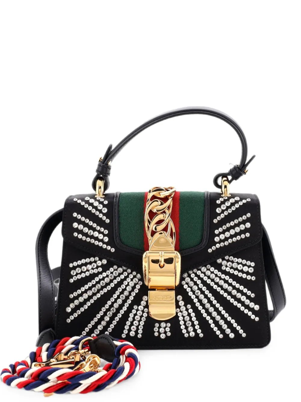 Sylvie Top Handle Bag Crystal Embellished Satin Mini satchel