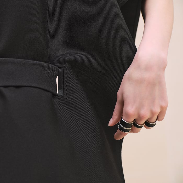Noir Embroidered Long Poncho Vest
