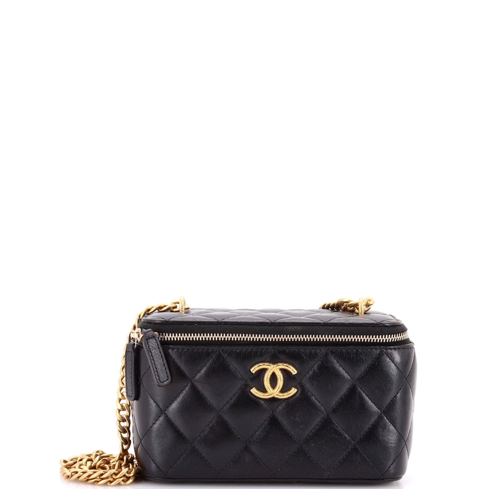 All Slide Long Vanity Case with Chain Quilted Lambskin Small