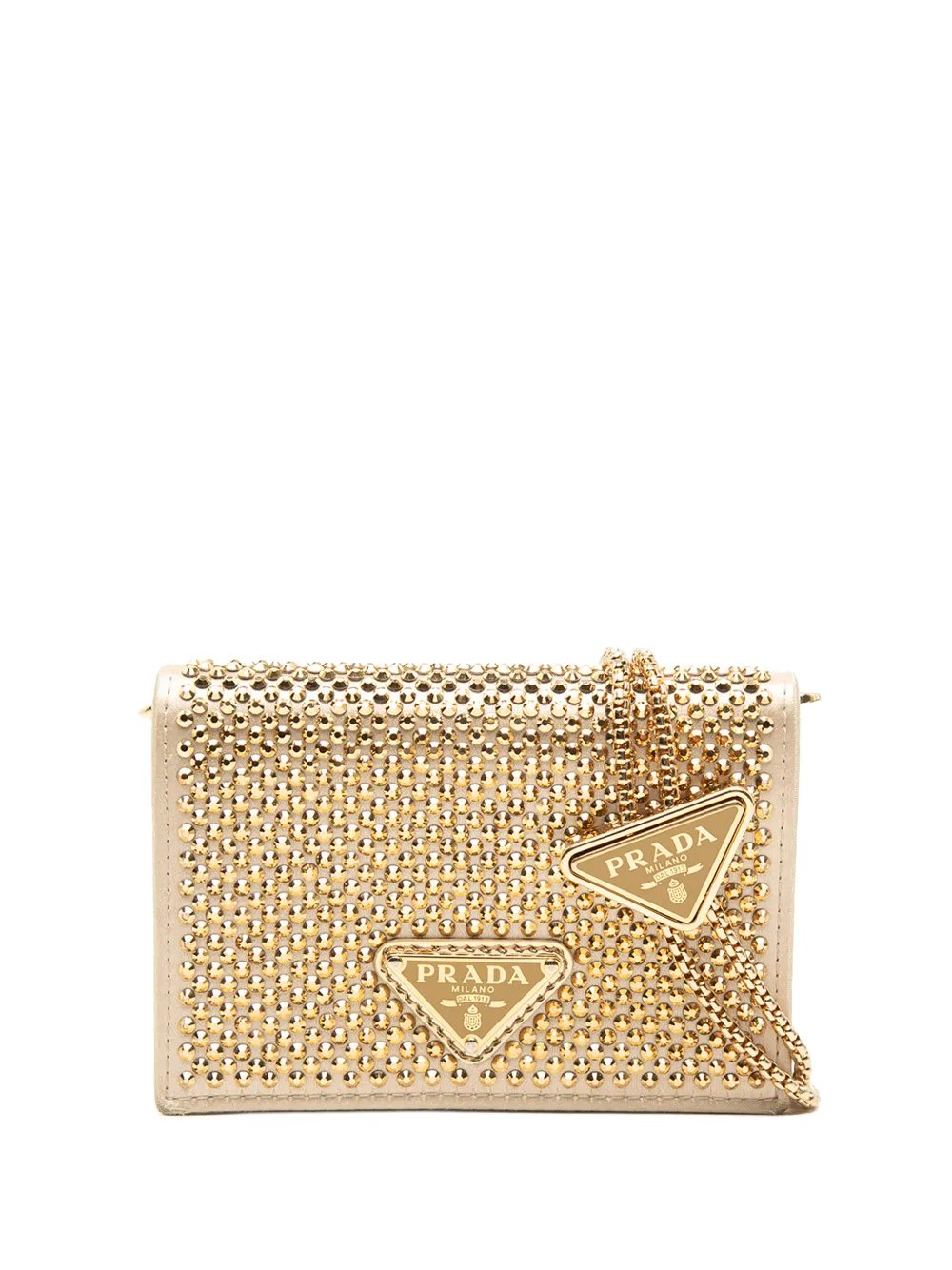 2013-2026 Crystal Embellished Satin Card Holder with Chain crossbody bag