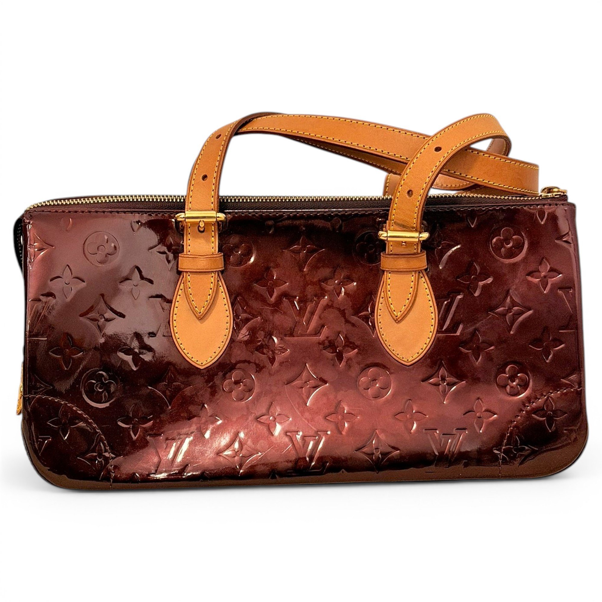 Rosewood patent leather handbag