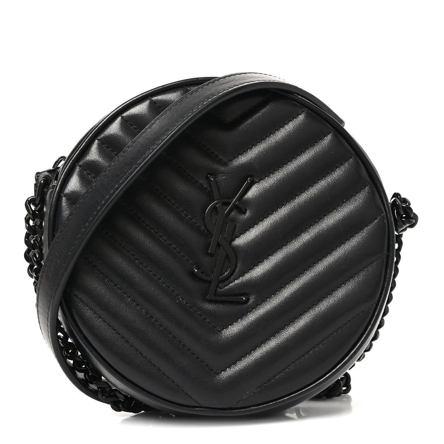 Saint Laurent Calfskin Matelasse Chevron Round Vinyle Camera Bag Black