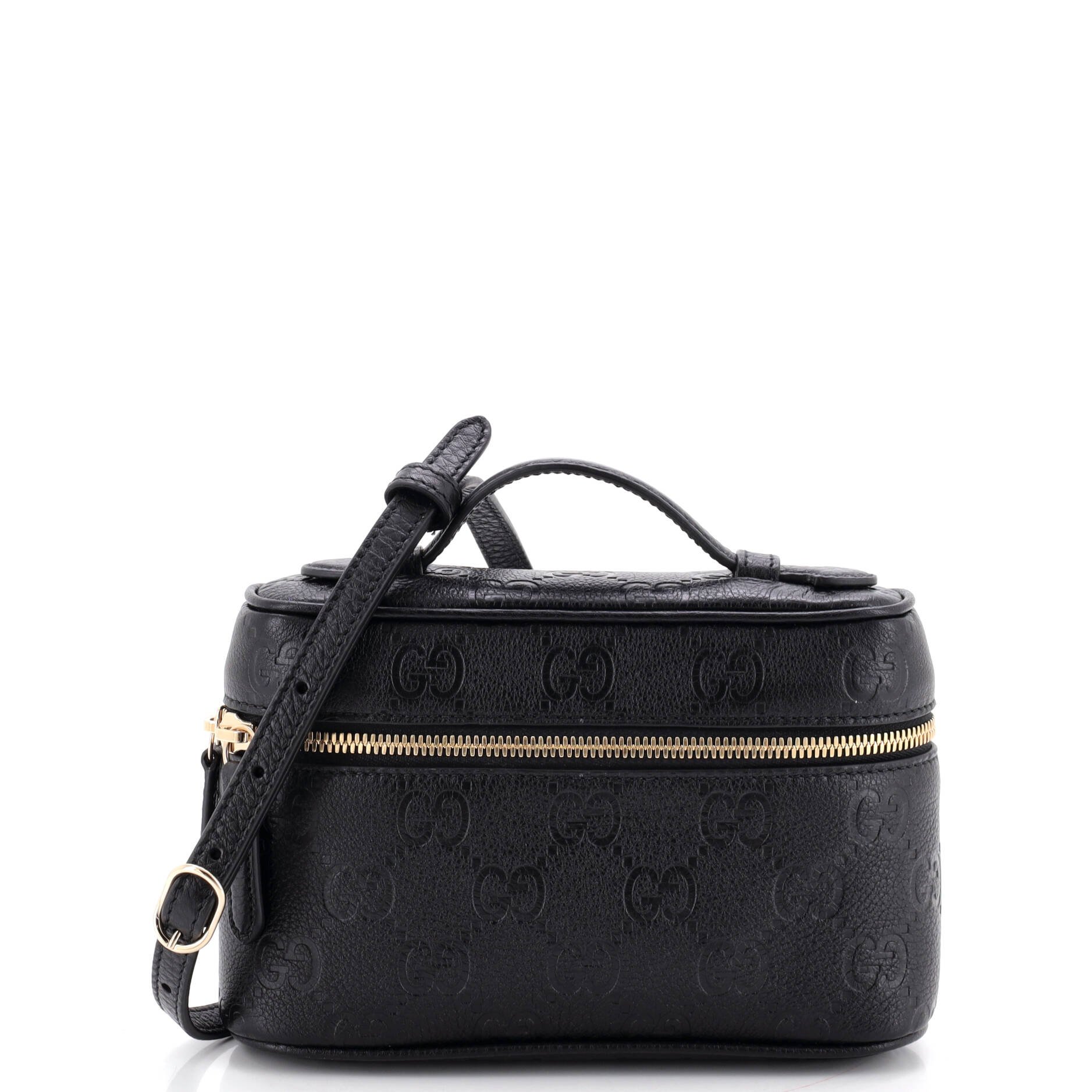 Emblem Top Handle Vanity Bag GG Embossed Leather Small