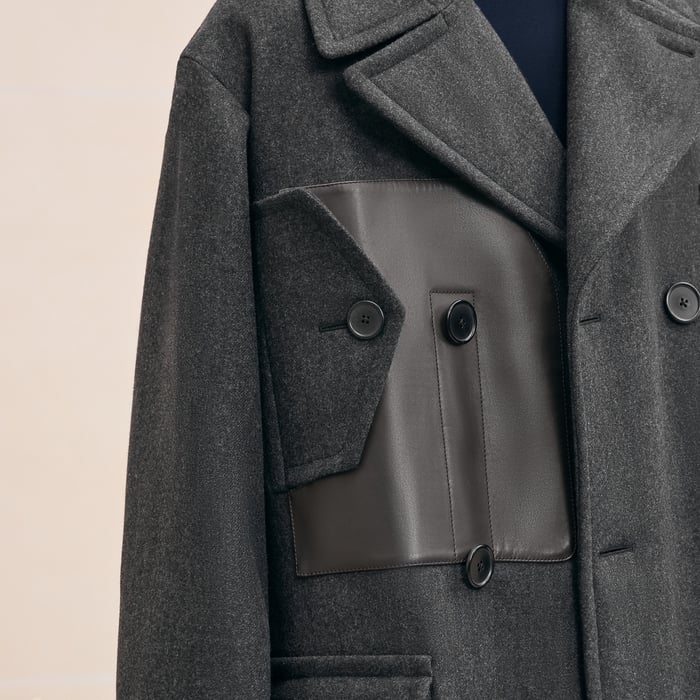 Anthracite Voyage Coat With Leather Details