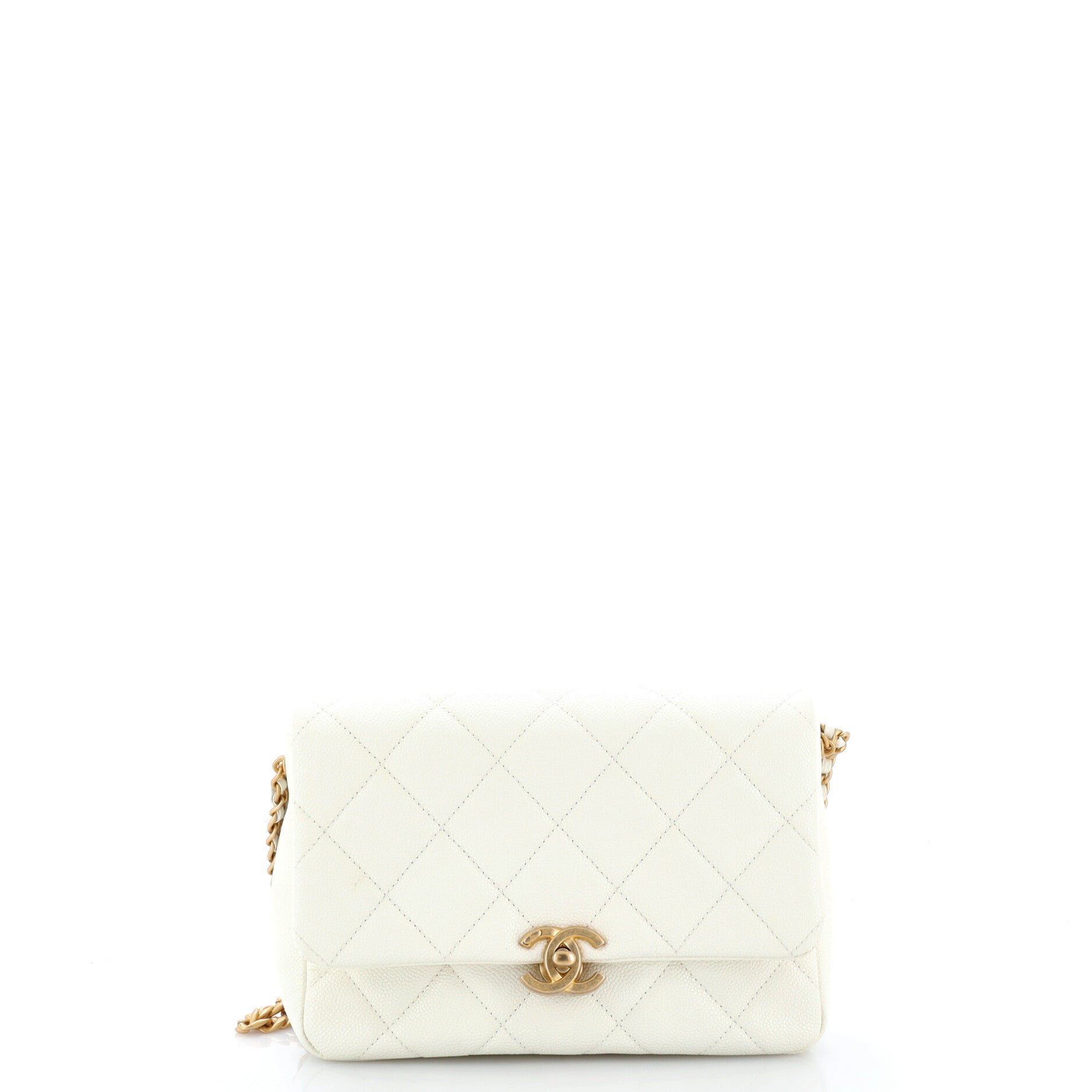 Chain Melody Flap Bag Quilted Caviar Small