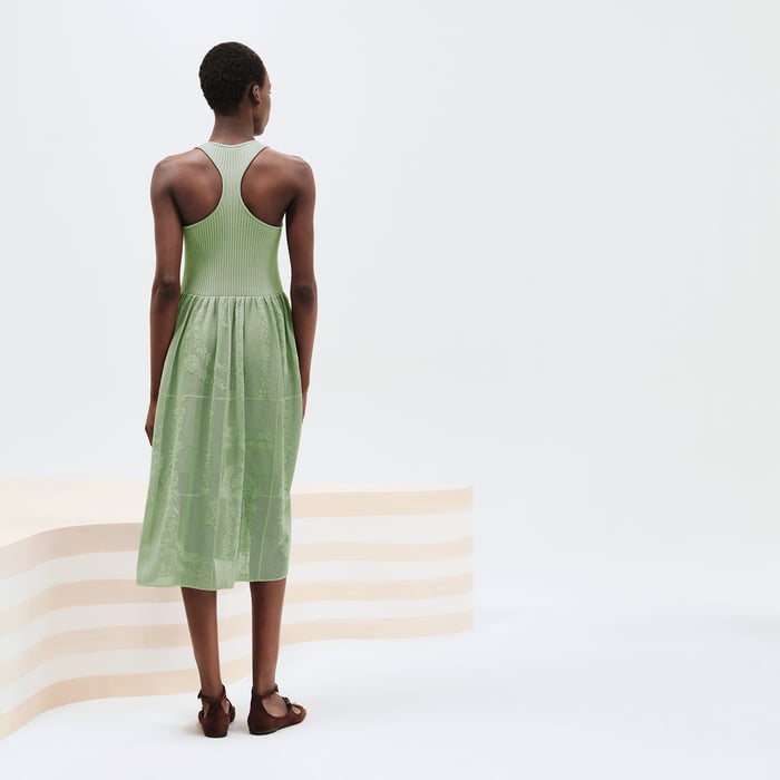 Vert Tendre "En Desordre a Fleurs" Draped Long Dress