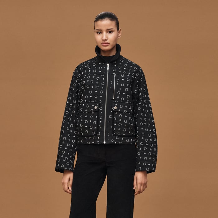Noir "Porte-bonheur Bandana" Mixed Materials Jacket