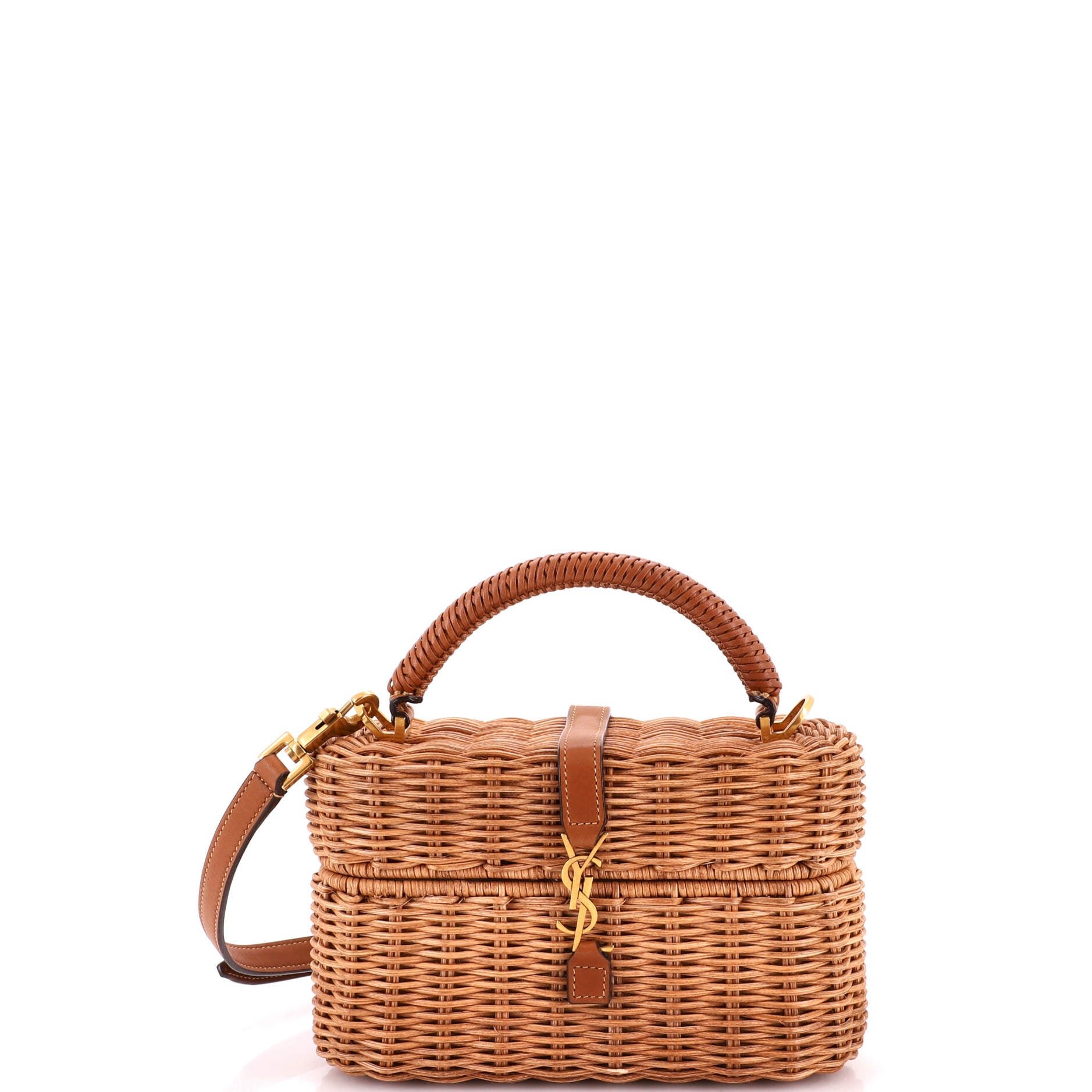 Gaby Top Handle Vanity Bag Wicker with Leather