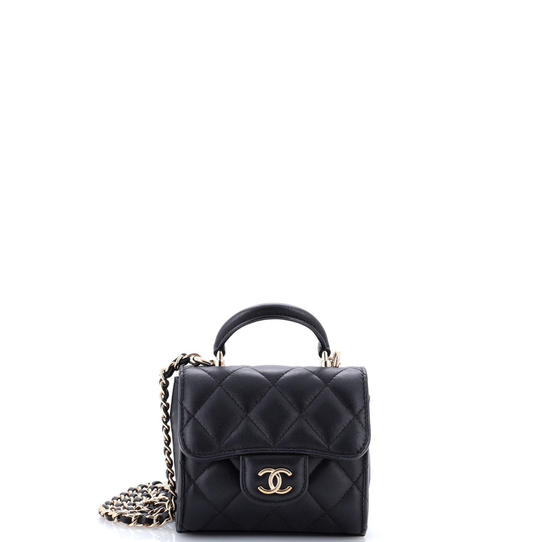 Square Classic Flap Top Handle Clutch with Chain Quilted Lambskin