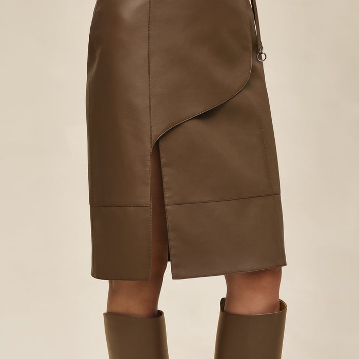 Marron Muschio Shiny Lambskin Wrap Skirt