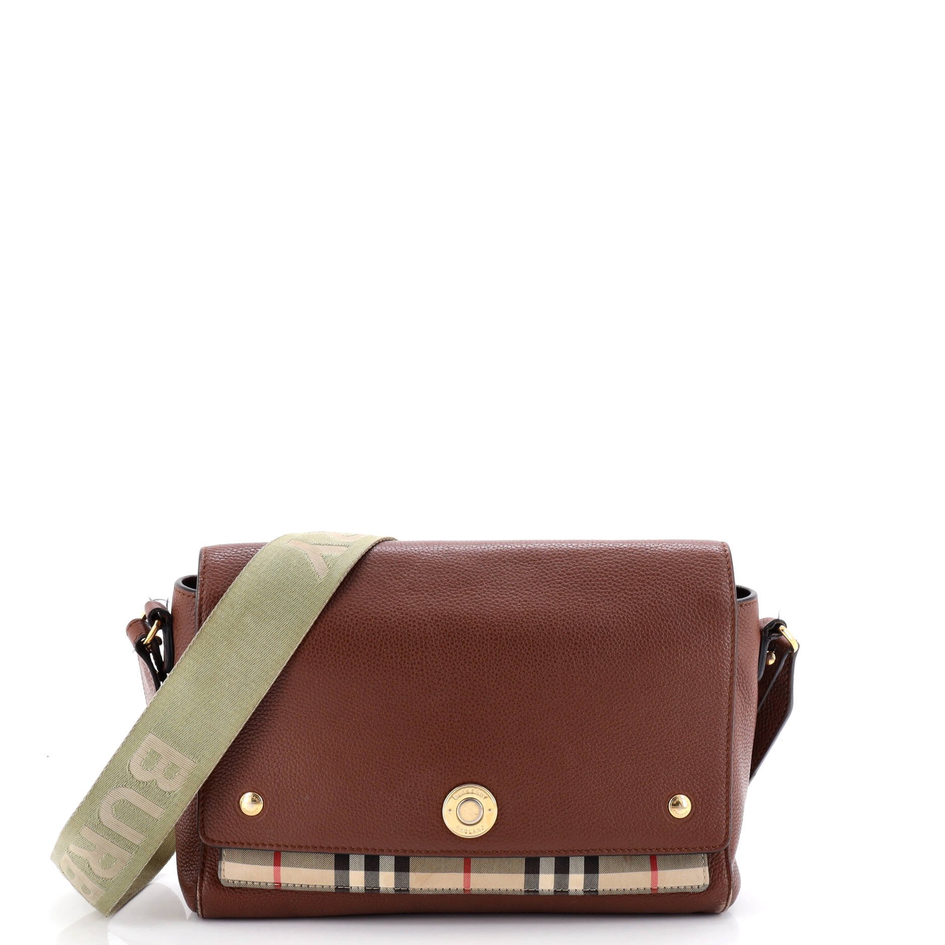 Burberry Note Crossbody Bag Leather with Vintage Check Canvas Medium