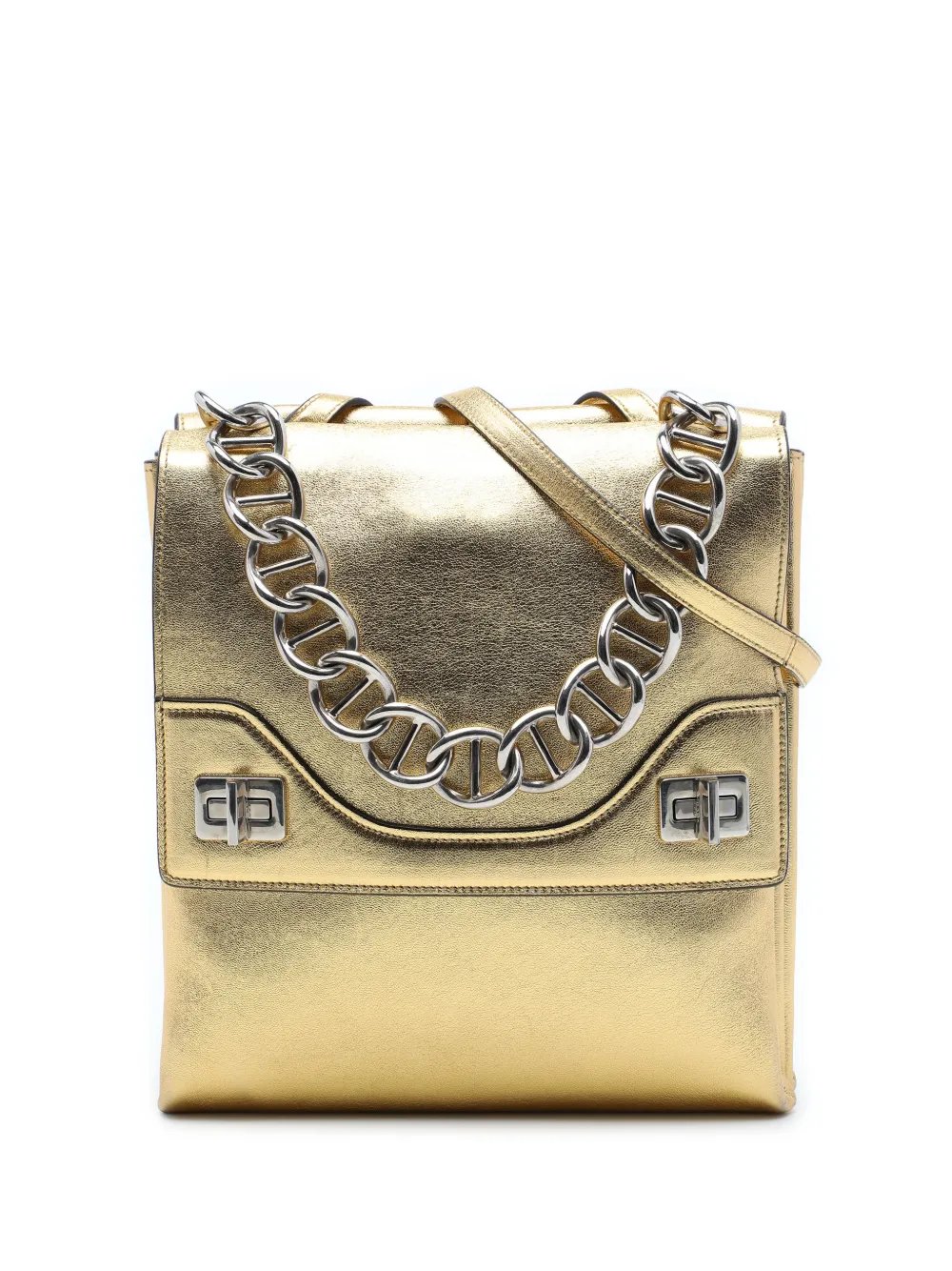 2010-2026 Metallic Leather Double Flap Turn Lock satchel