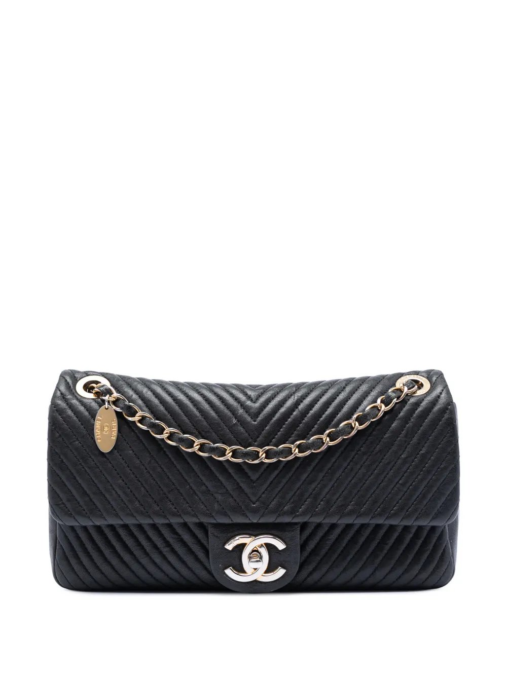 2014-2015 Medium Chevron Wrinkled Calfskin Medallion Charm Flap shoulder bag