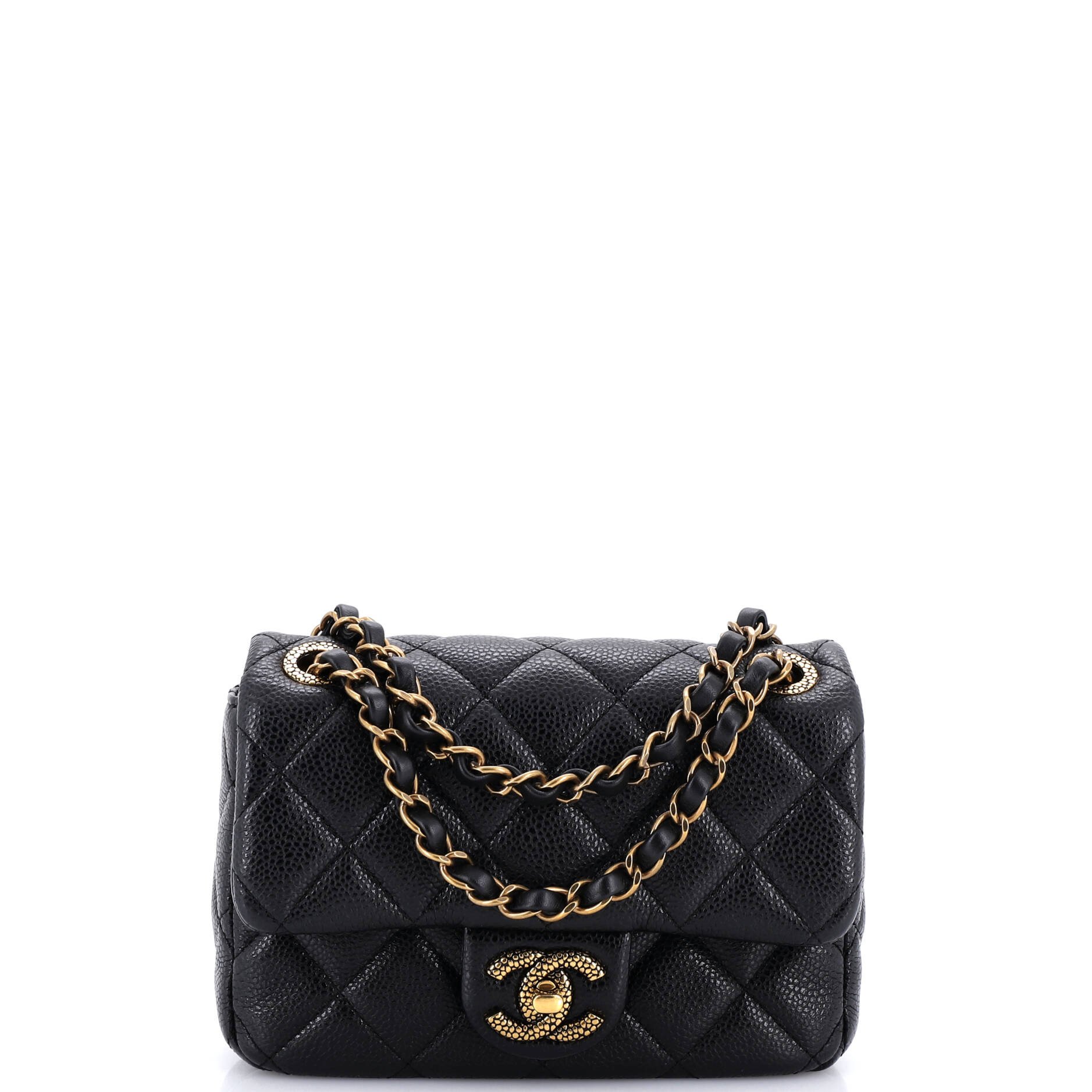Textured CC Classic Single Flap Bag Quilted Caviar Mini