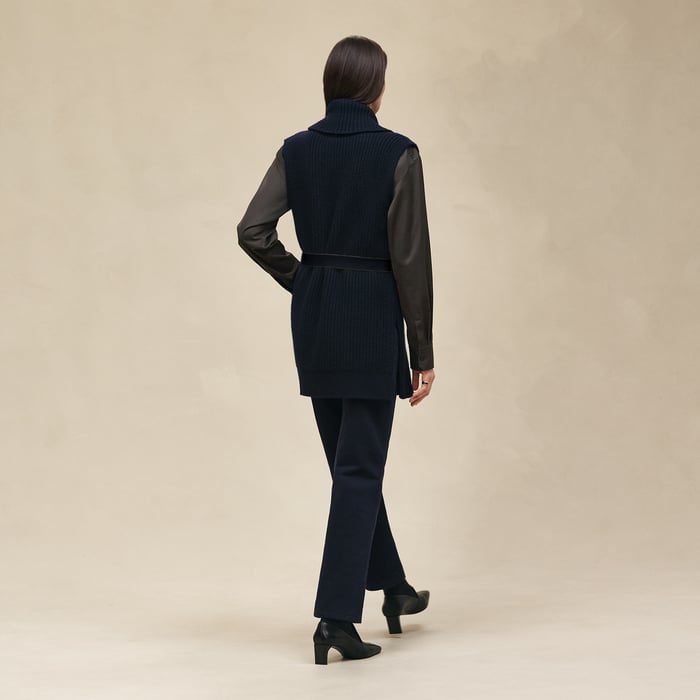 Bleu Noir Belted Cashmere Sleeveless Cardigan
