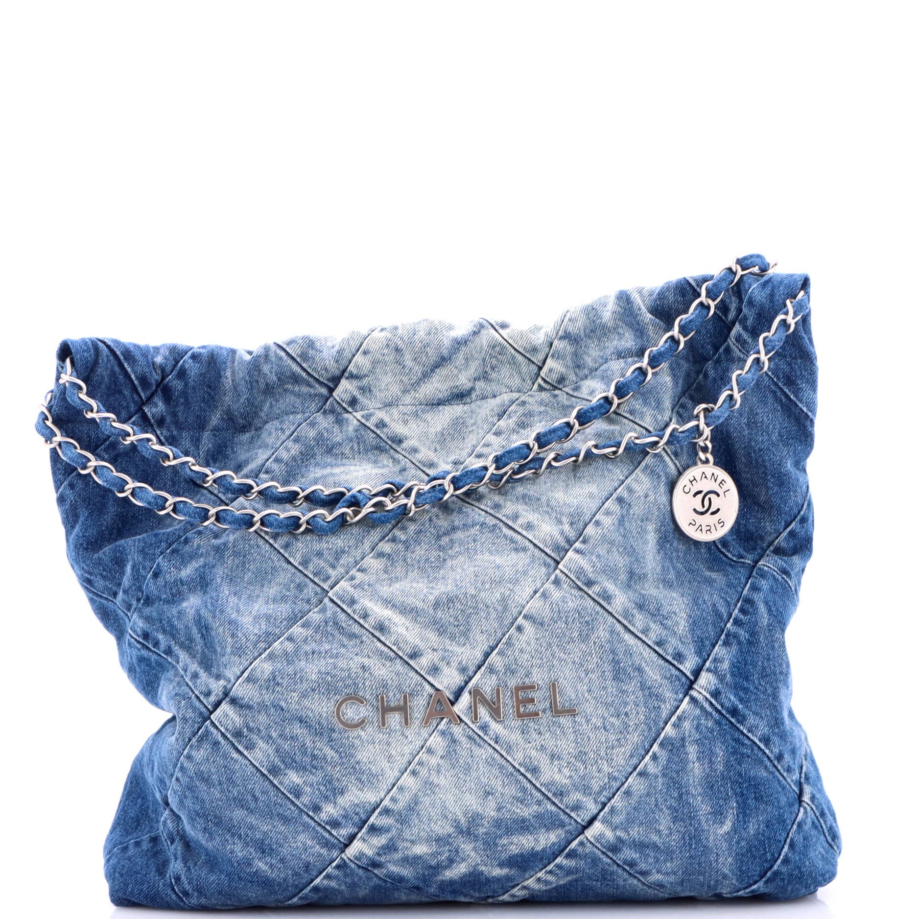 22 Chain Hobo Quilted Denim Medium