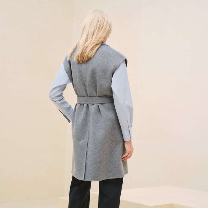 Gris Crayon Belted Cashmere Long Vest