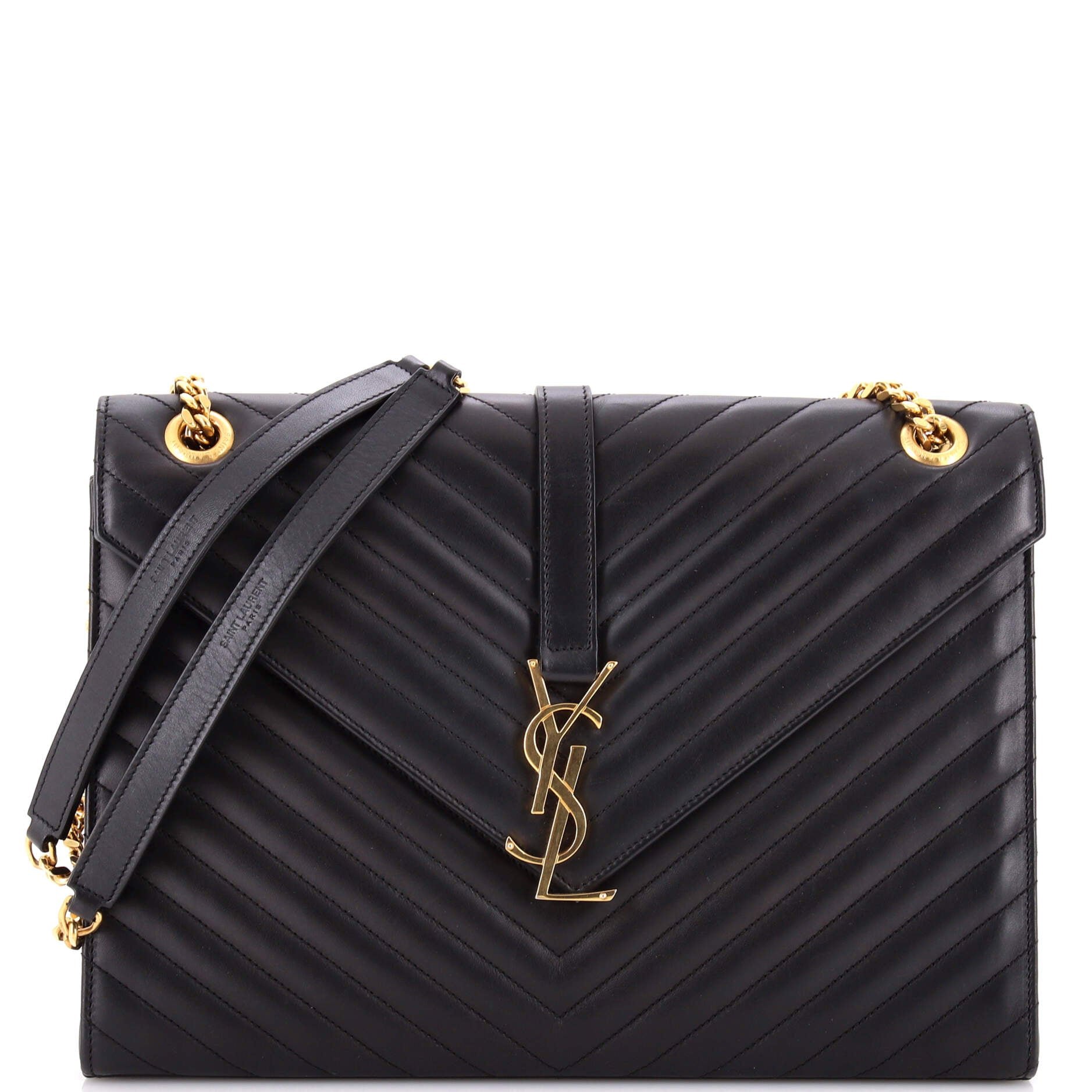 Classic Monogram Envelope Satchel Matelasse Chevron Leather Large