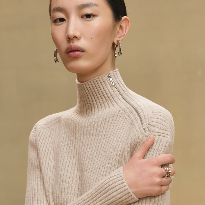 Beige Camel Long-sleeve Cropped Sweater