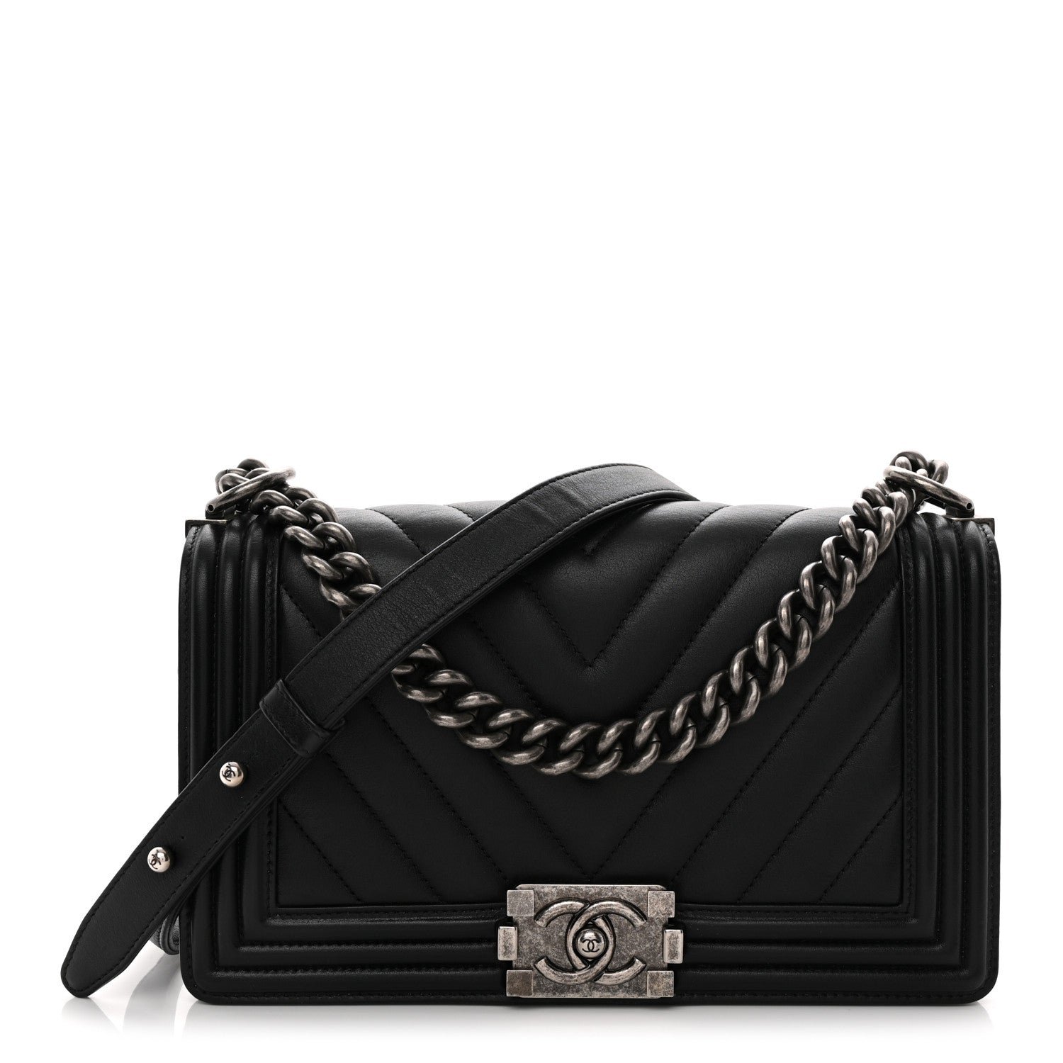 Chanel Calfskin Chevron Quilted Medium Boy Flap Black