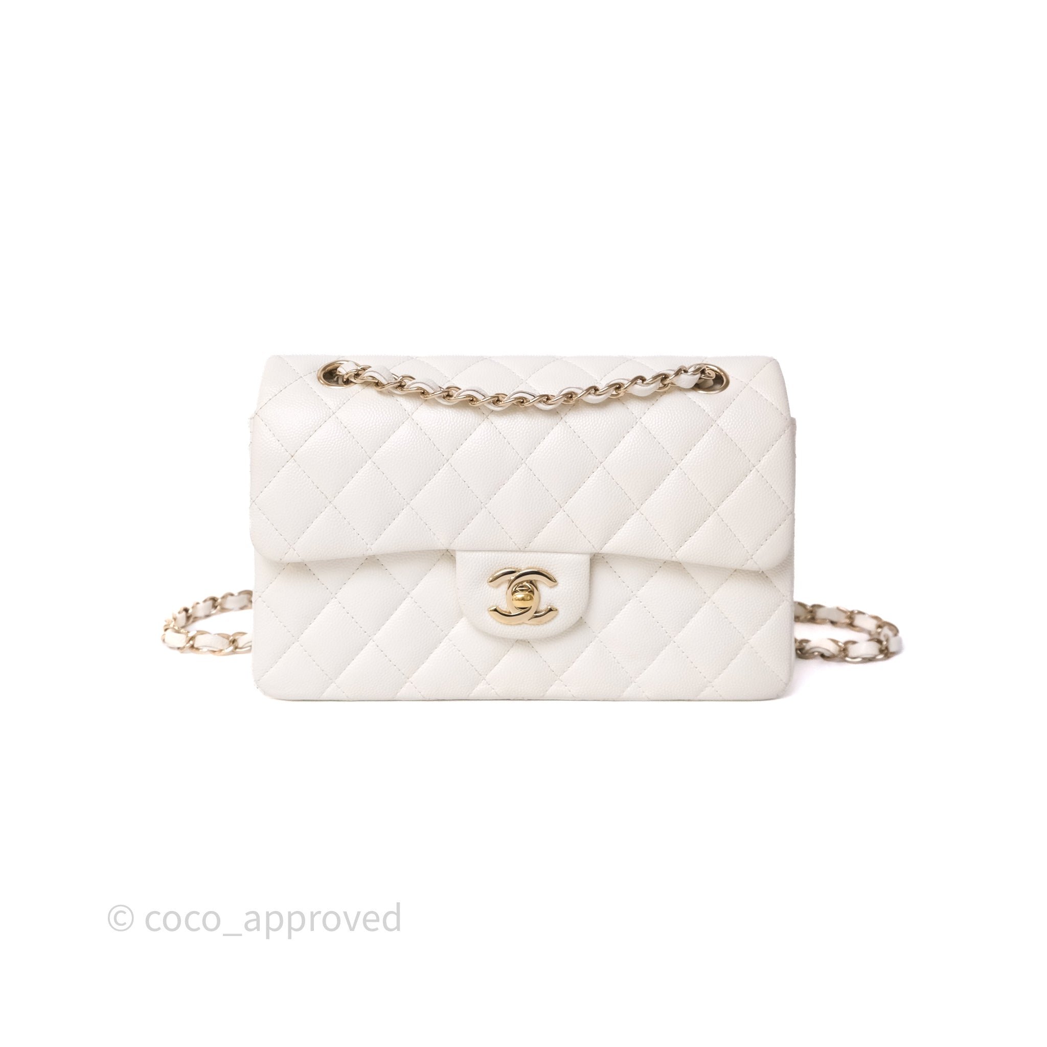 Chanel Small Classic Flap Quilted White Caviar Gold Hardware