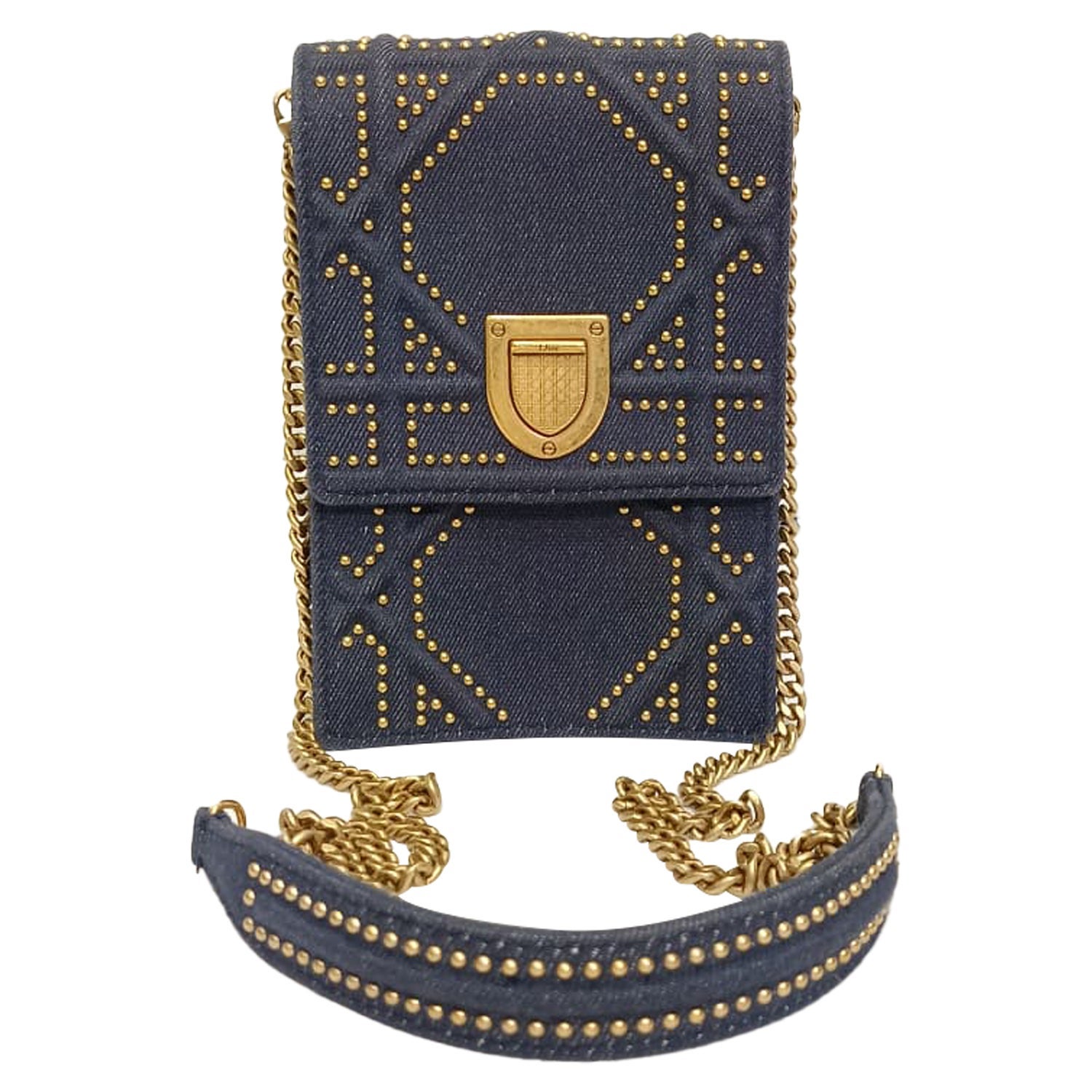 Denim Diorama Studded Vertical Clutch Bag