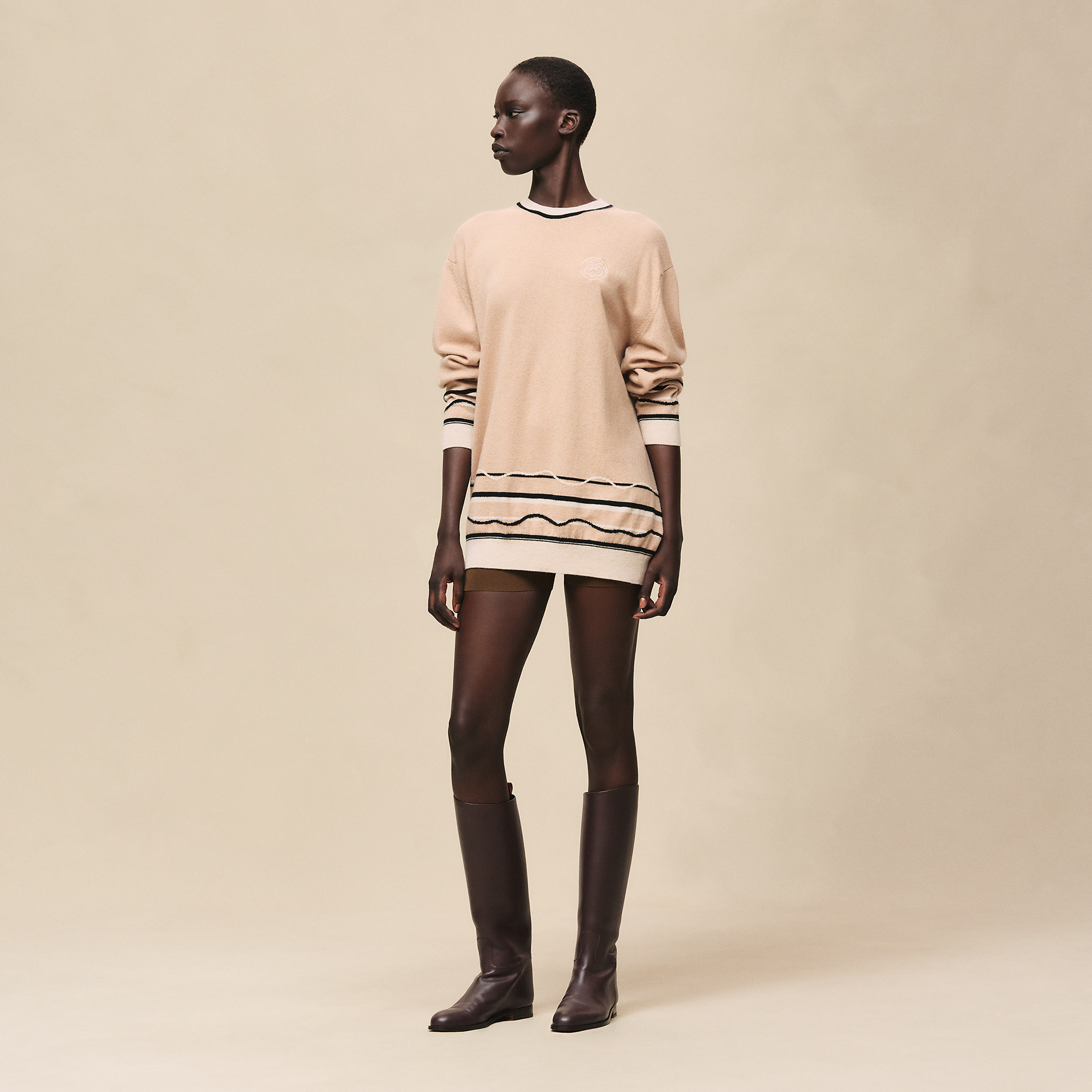 "Ex-Libris" long-sleeve tunic sweater