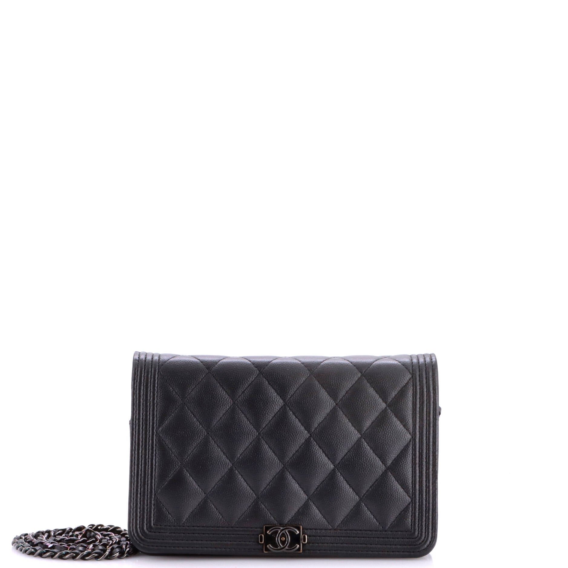 So Black Boy Wallet on Chain Quilted Caviar
