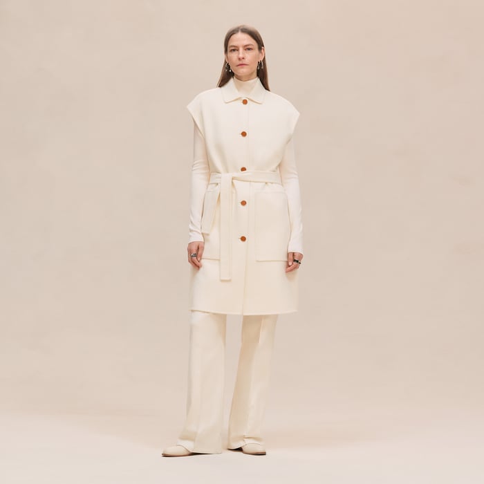 Blanc Naturel Belted Cashmere Long Vest
