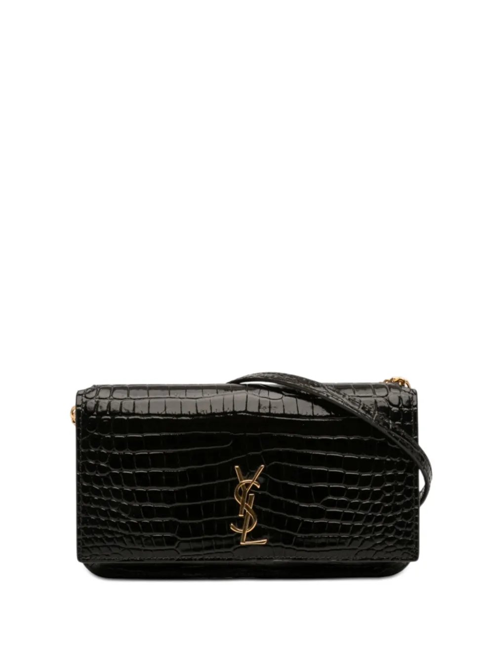 Saint Laurent 2023 Croc Embossed Leather Cassandre Phone Holder crossbody bag