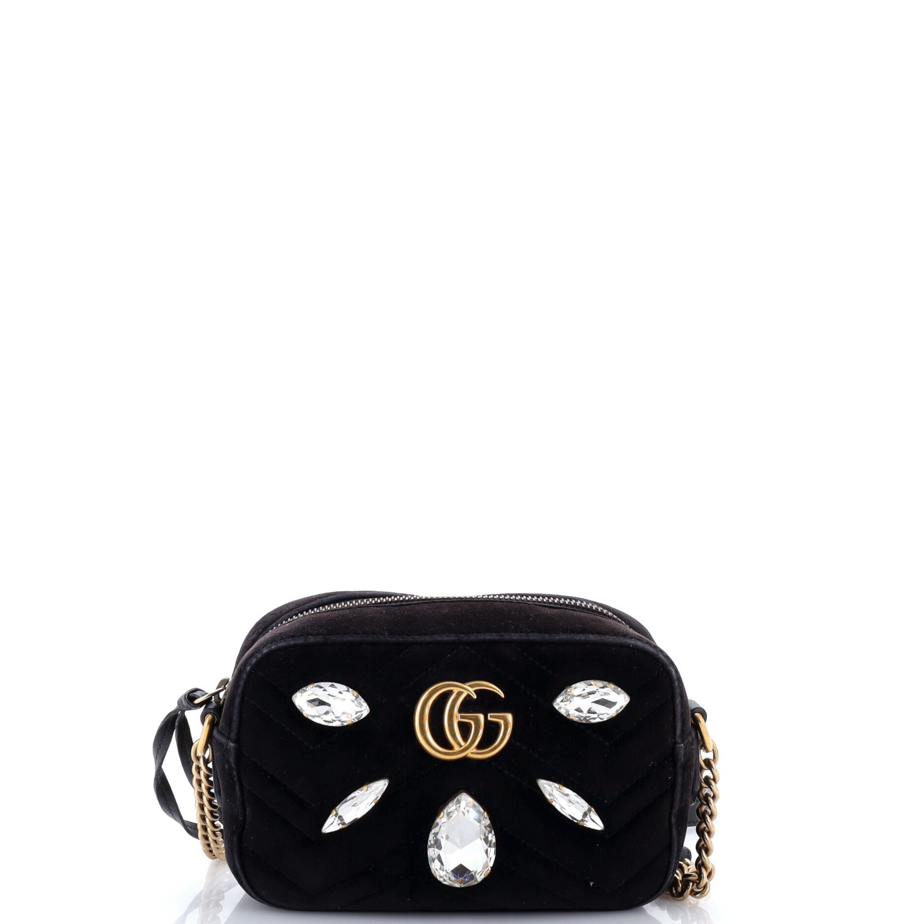 GG Marmont Shoulder Bag Crystal Embellished Matelasse Velvet Mini