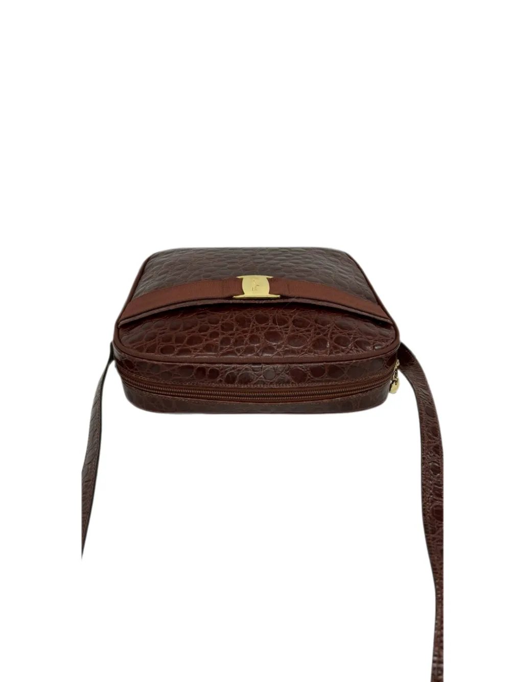 Ferragamo 1980-1990 Croc Embossed Leather Vara crossbody bag