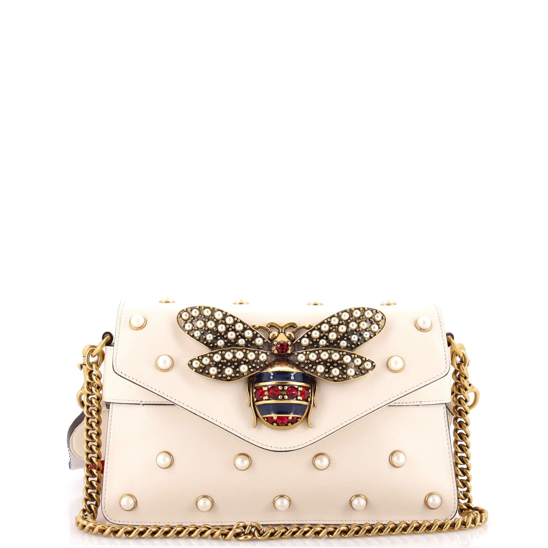Gucci Broadway Pearly Bee Shoulder Bag Embellished Leather Mini