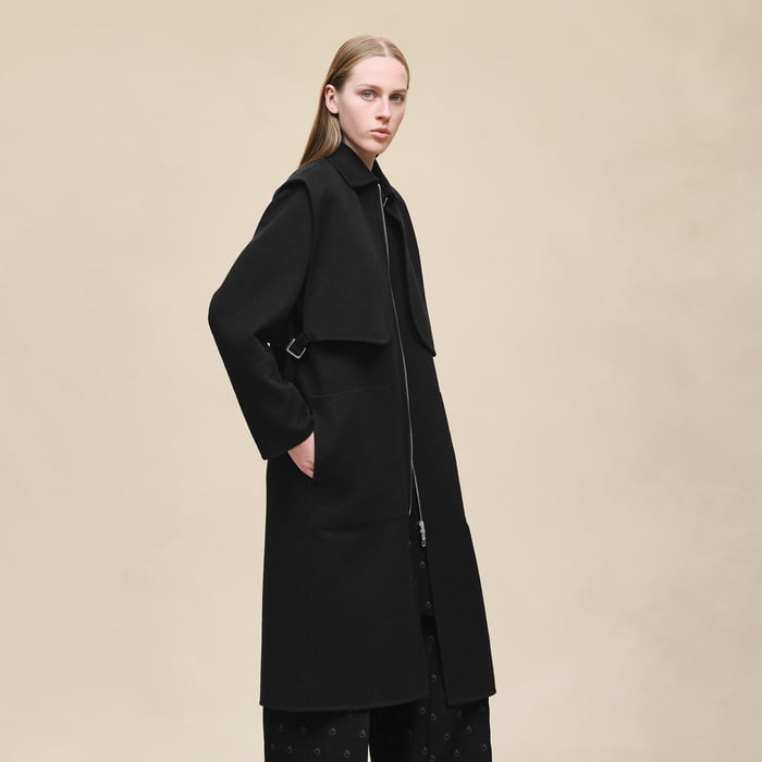 Noir Long Storm Flap Coat