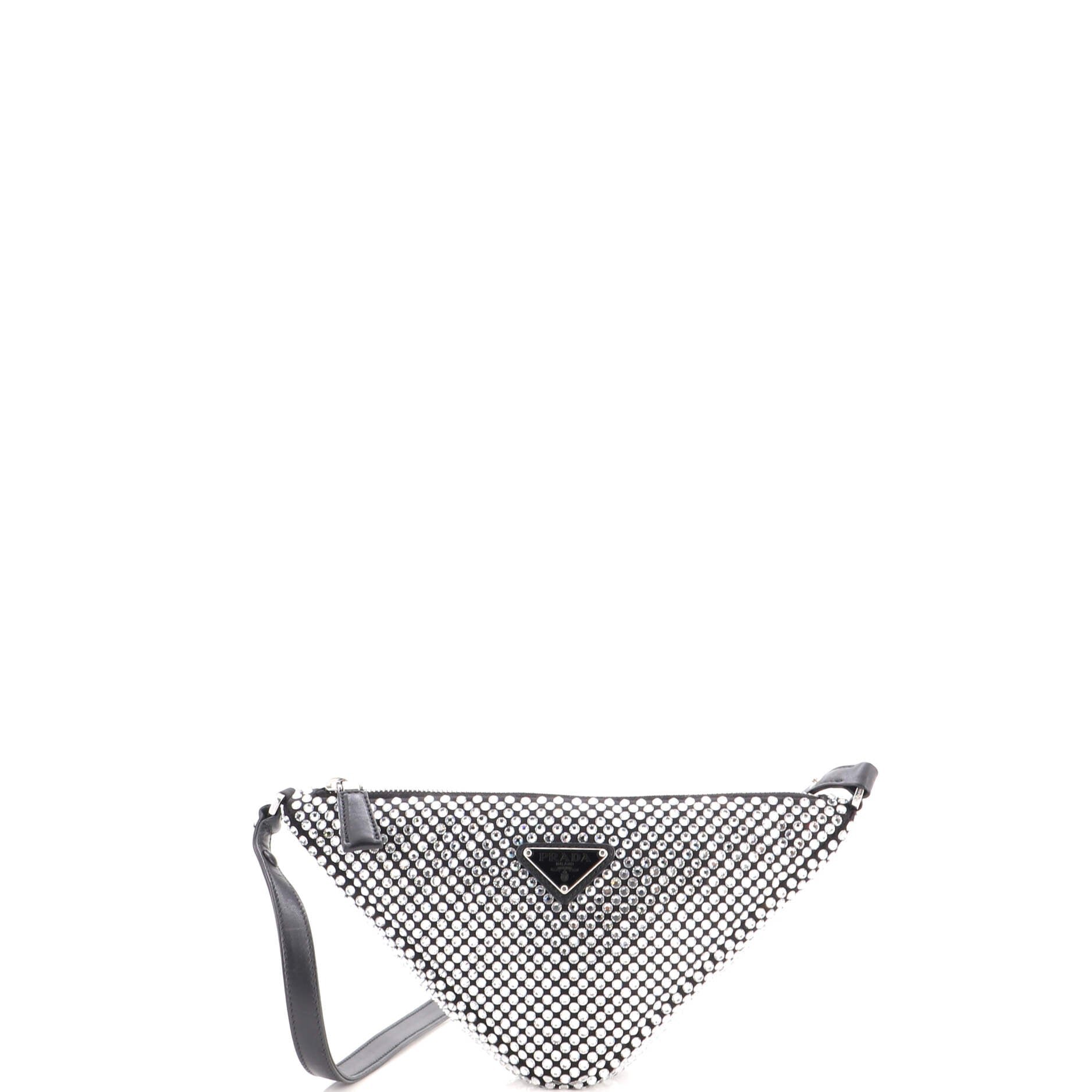 Triangle Top Handle Pouch Bag Crystal Embellished Satin Mini