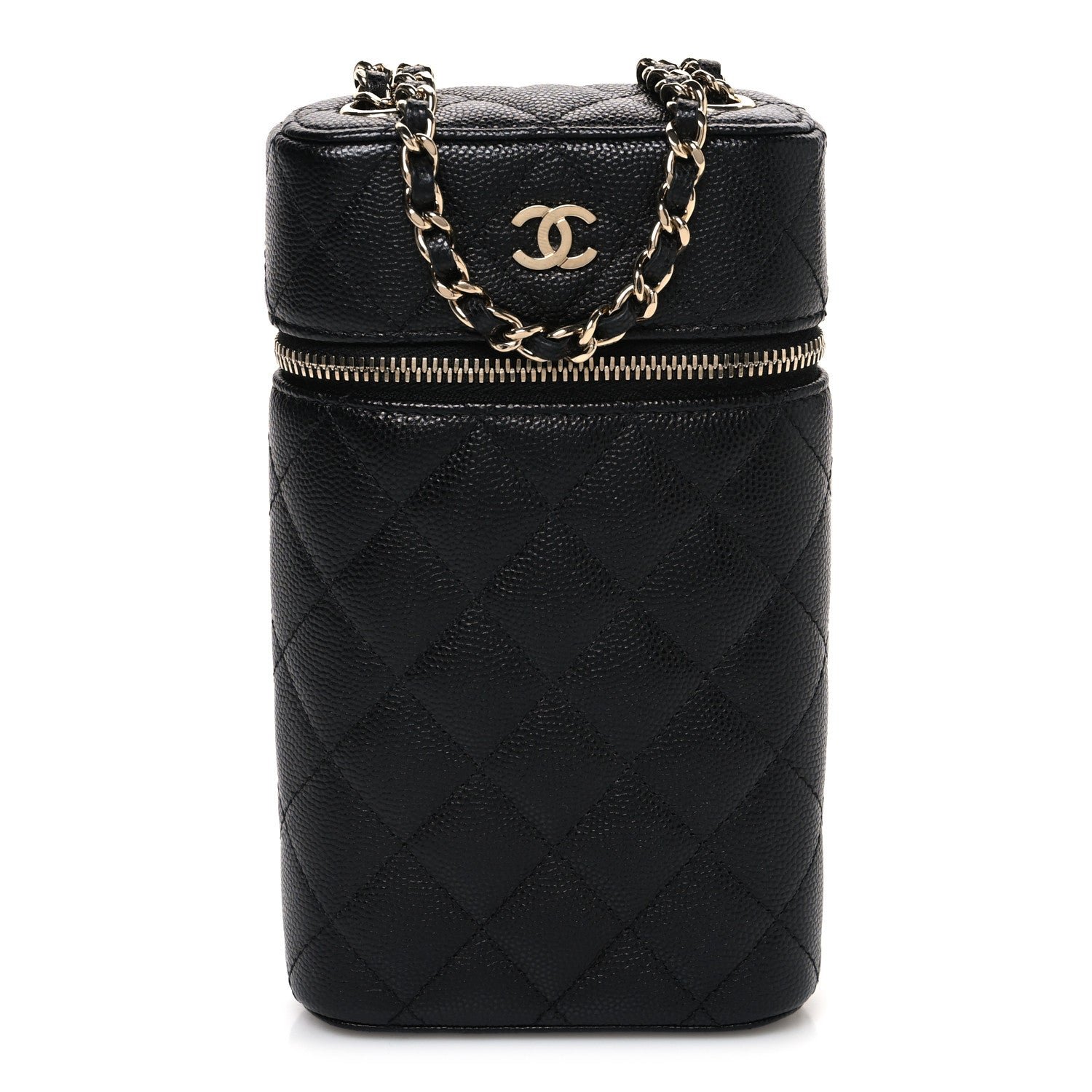 Chanel Caviar Quilted Phone Holder With Chain Black