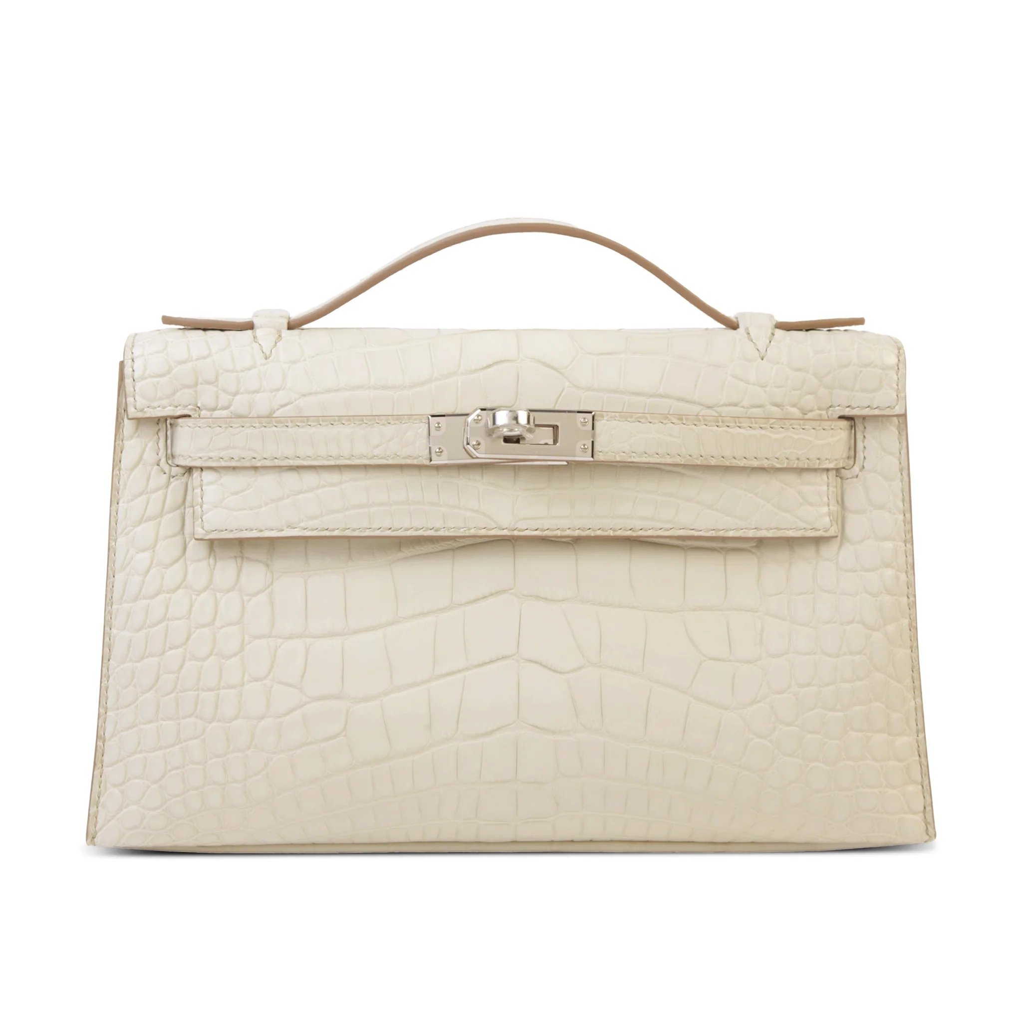 Brand New ( Rank N ) HERMÈS Kelly Pochette Beton (8L) Matte Alligator Palladium hardware G (2026)