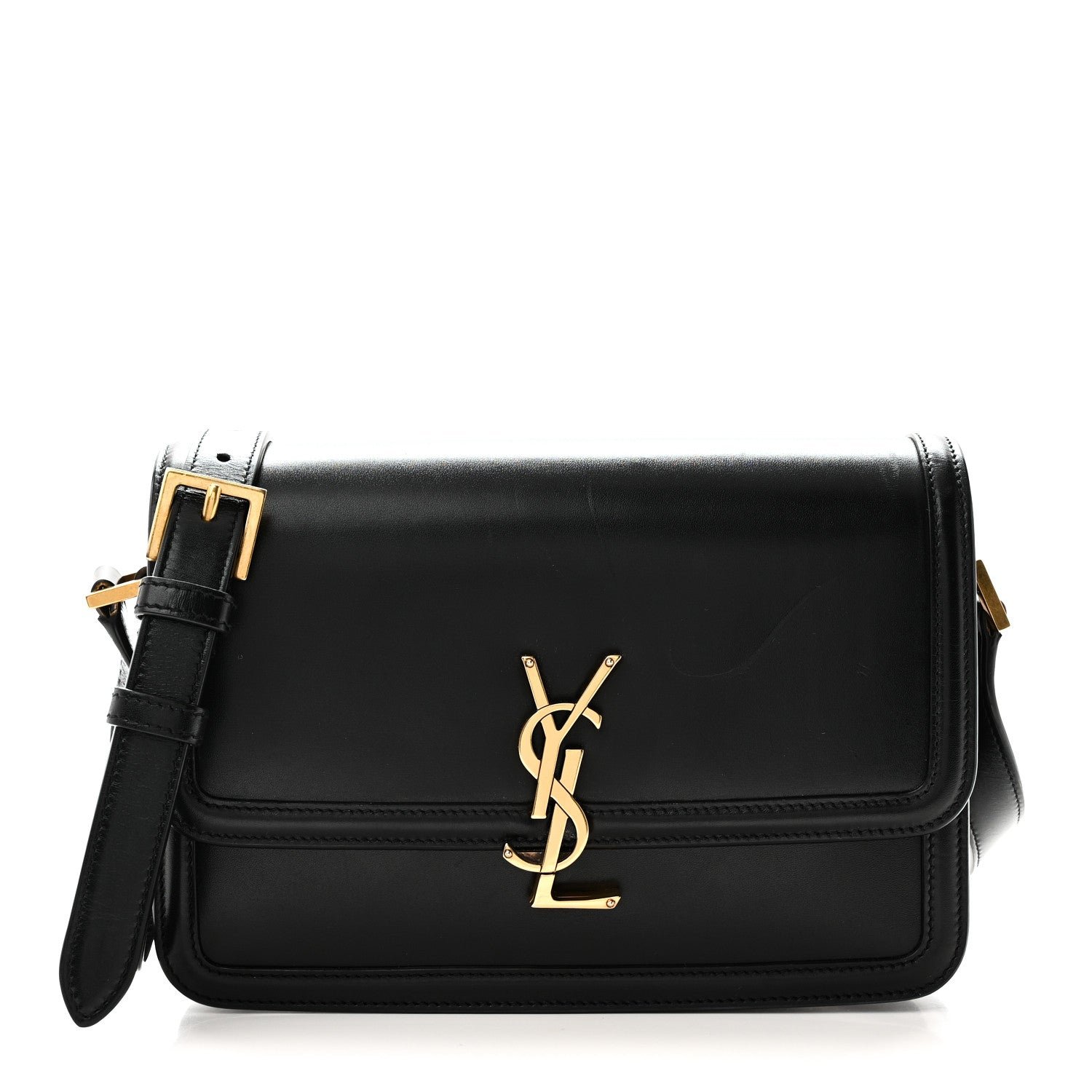 Saint Laurent Box Calfskin Monogram Medium Solferino Satchel Black