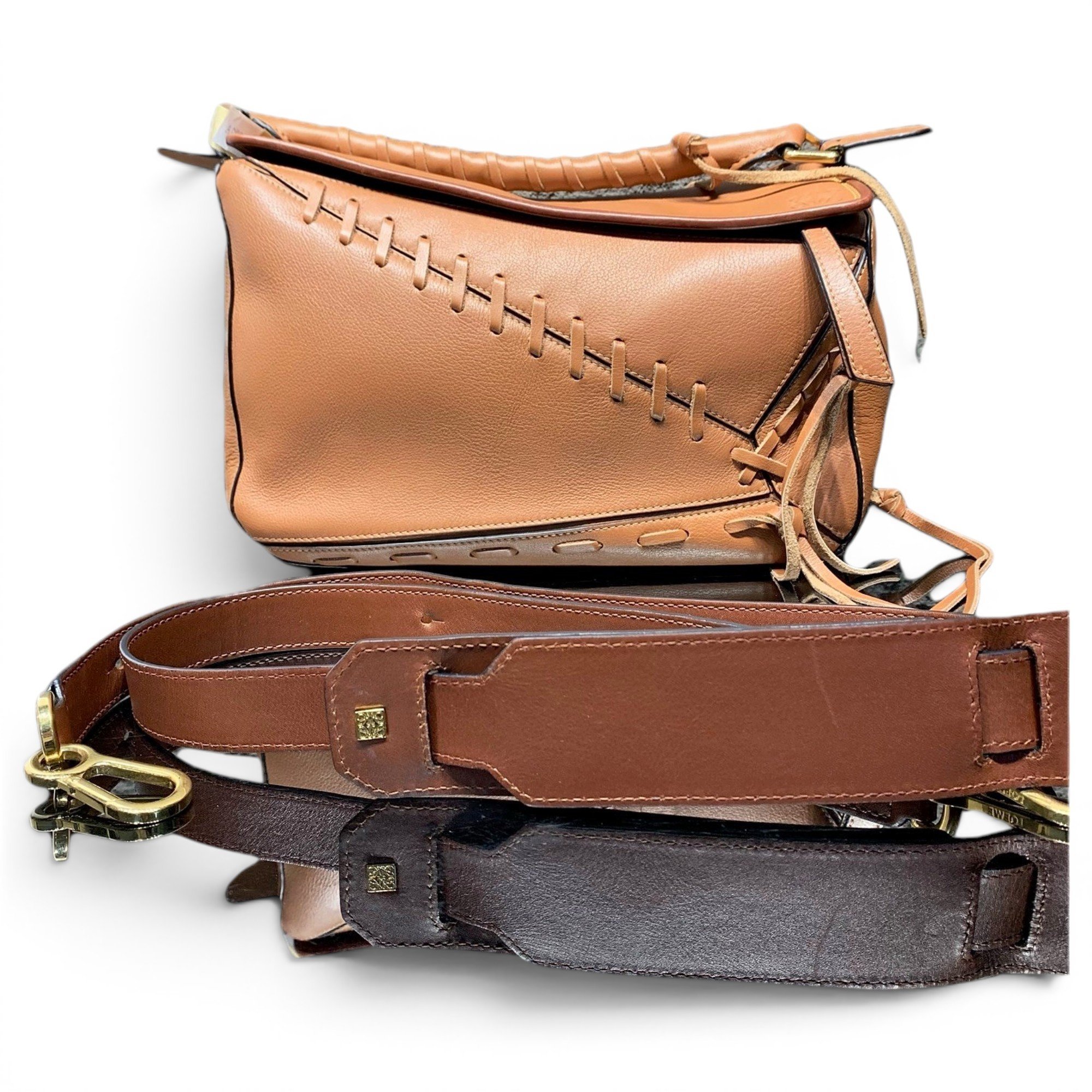 Puzzle leather handbag