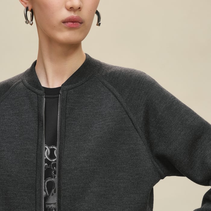 Gris Volcanique "H En Biais" Long-sleeve Reversible Cardigan