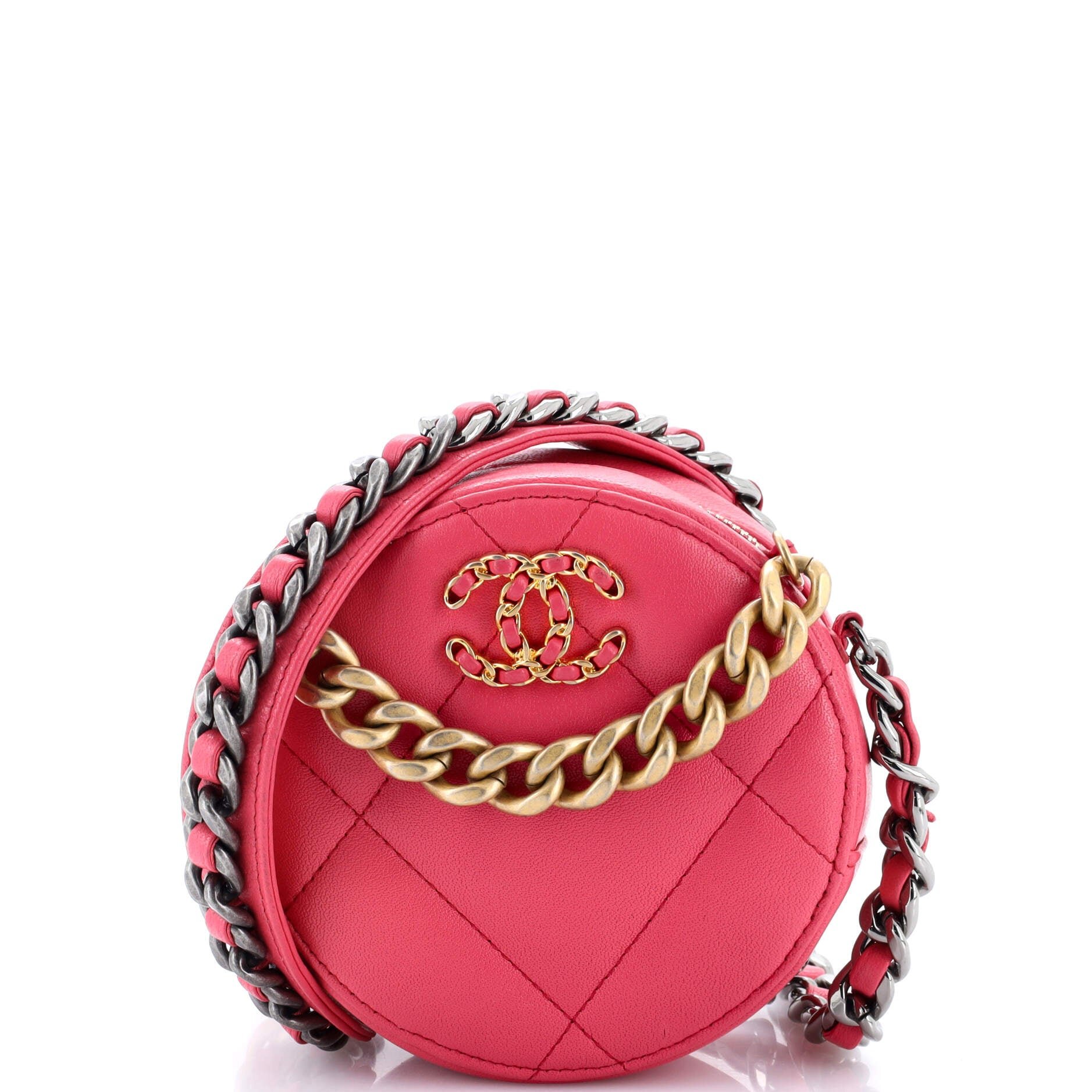 Chanel 19 Round Clutch with Chain Quilted Leather